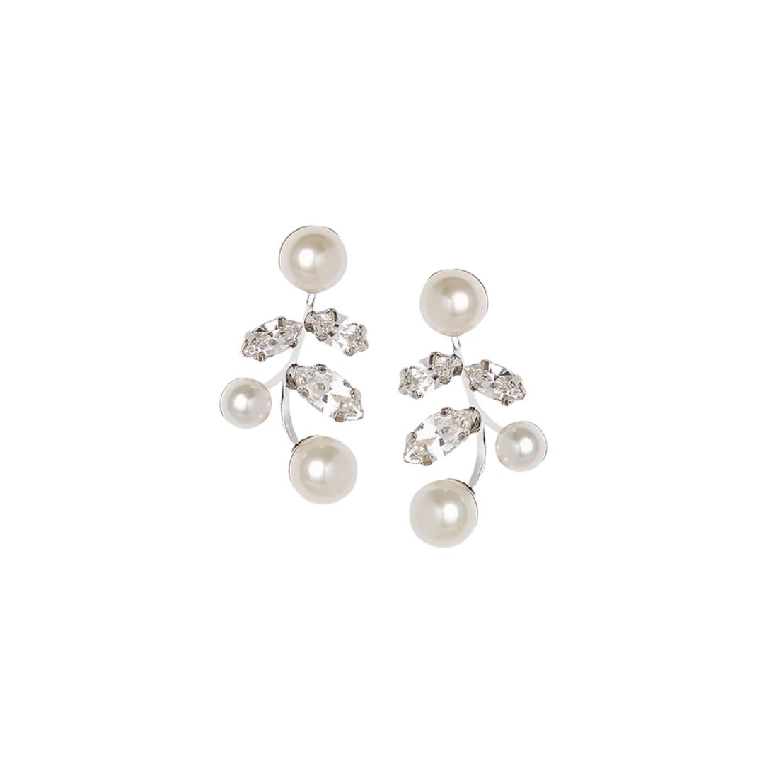 Elizabeth Bower - Evie Pearl and Crystal Stud Earrings - Rhodium Silver