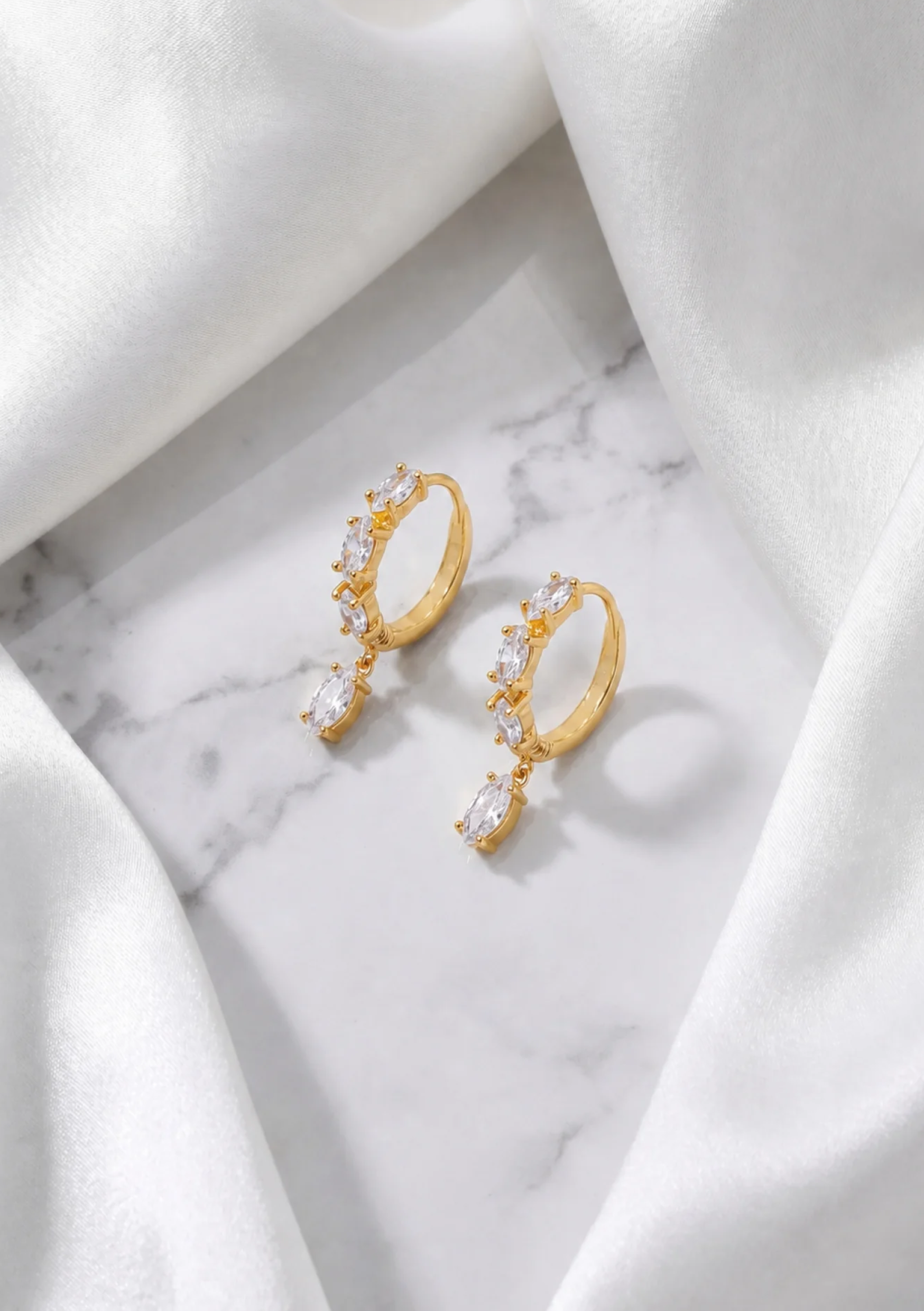 Lola Knight - Bowie Crystal - Huggie Cubic Zirconia Crystal Charm Earrings - 18ct Gold