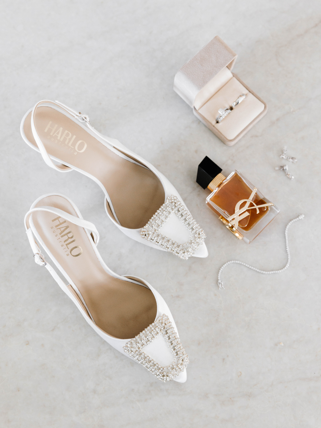 Freya - Pointed Toe Slingback Stiletto with Crystal Buckle - Soft White