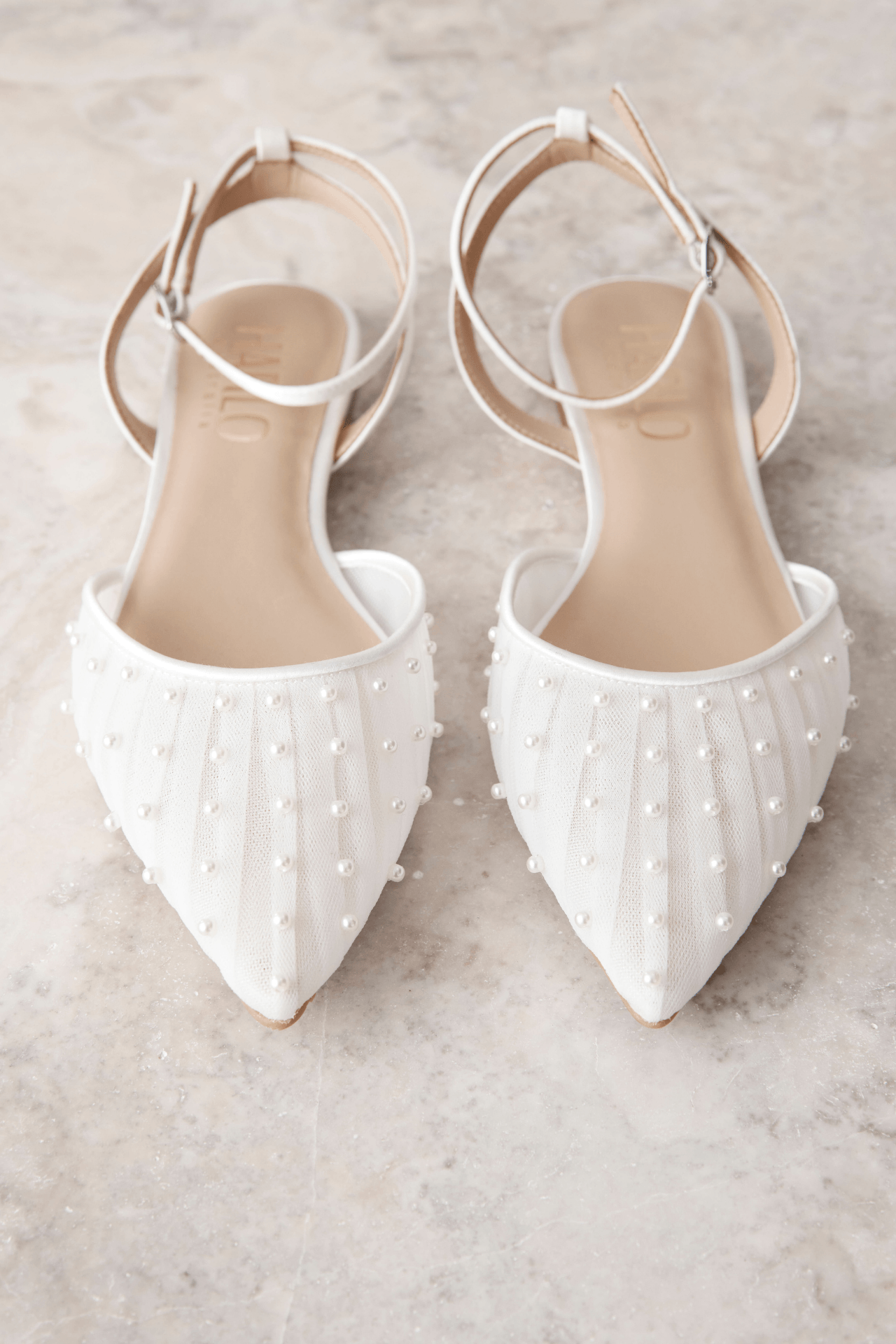 Buy Chanel Pearl - White Tulle Flats with Handsewn Pearls online | The White Collection Australia