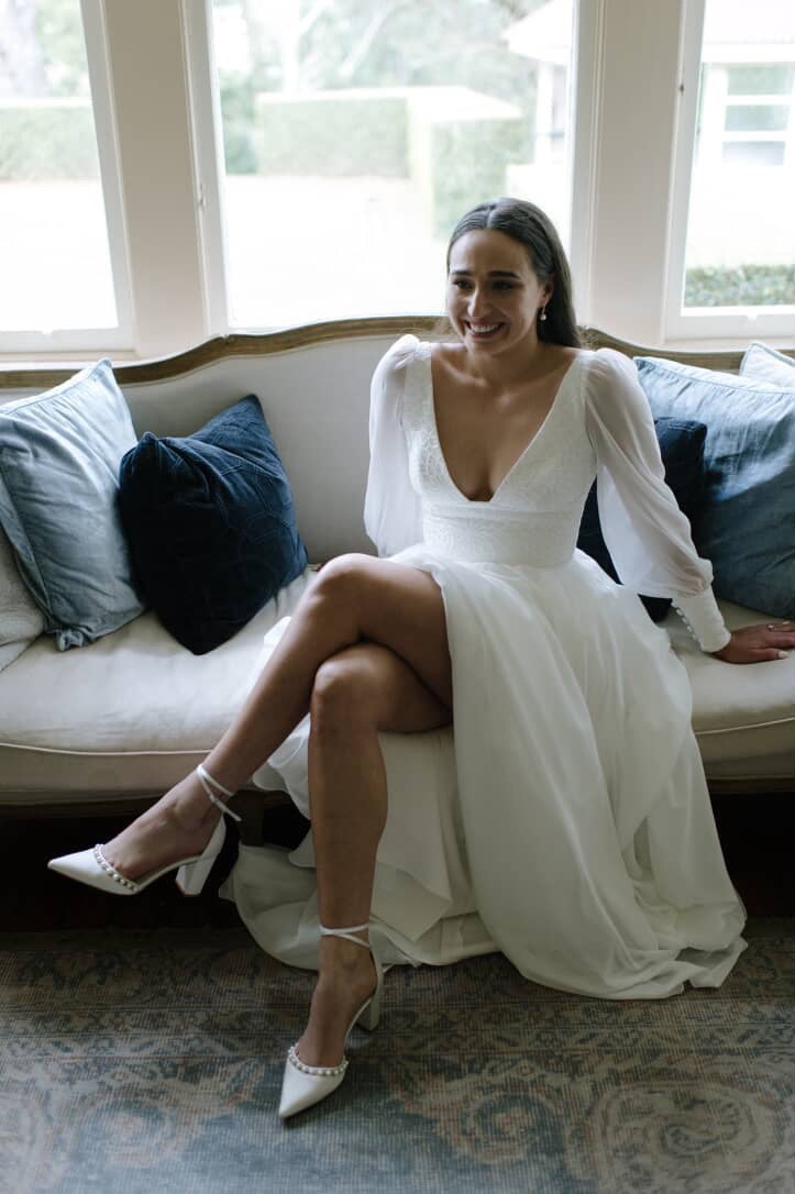 Emery - Ivory Pearl Double Ankle Strap Bridal Block Heels