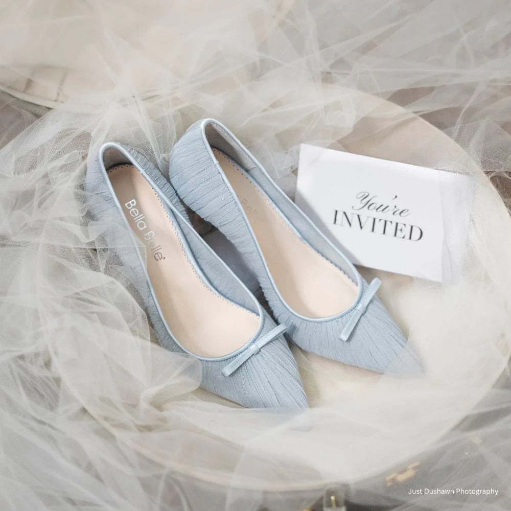 Amelie - Pleated Silk Crepe Something Blue Wedding Shoes - Blue