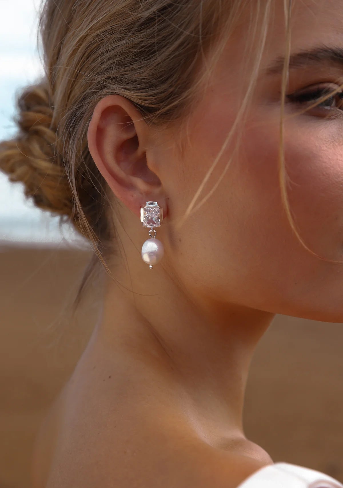 Buy Lola Knight - Adella - Crystal And Pearl Bridal Drop Earrings - Silver online | The White Collection Australia