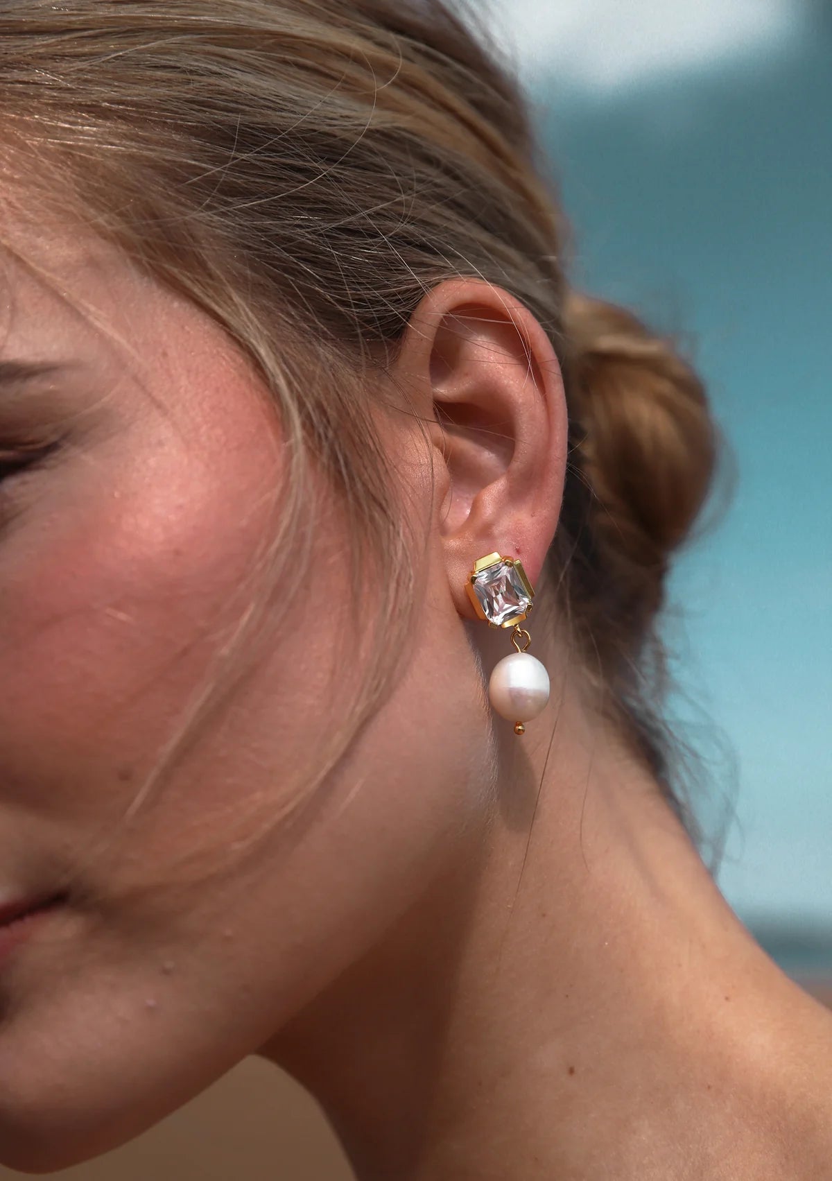 Buy Lola Knight - Adella - Crystal And Pearl Drop Bridal Earrings - Gold online | The White Collection Australia
