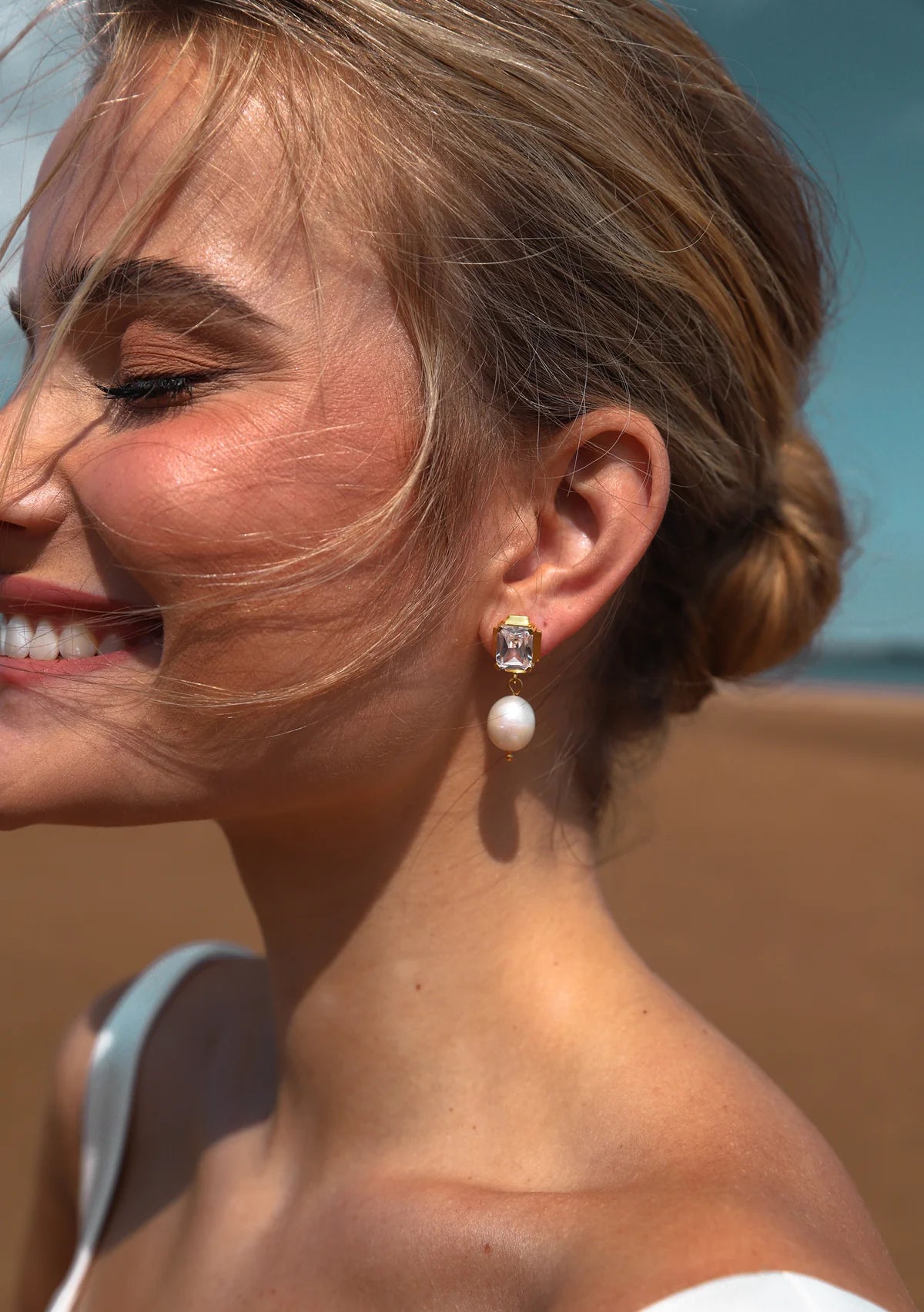 Buy Lola Knight - Adella - Crystal And Pearl Drop Bridal Earrings - Gold online | The White Collection Australia