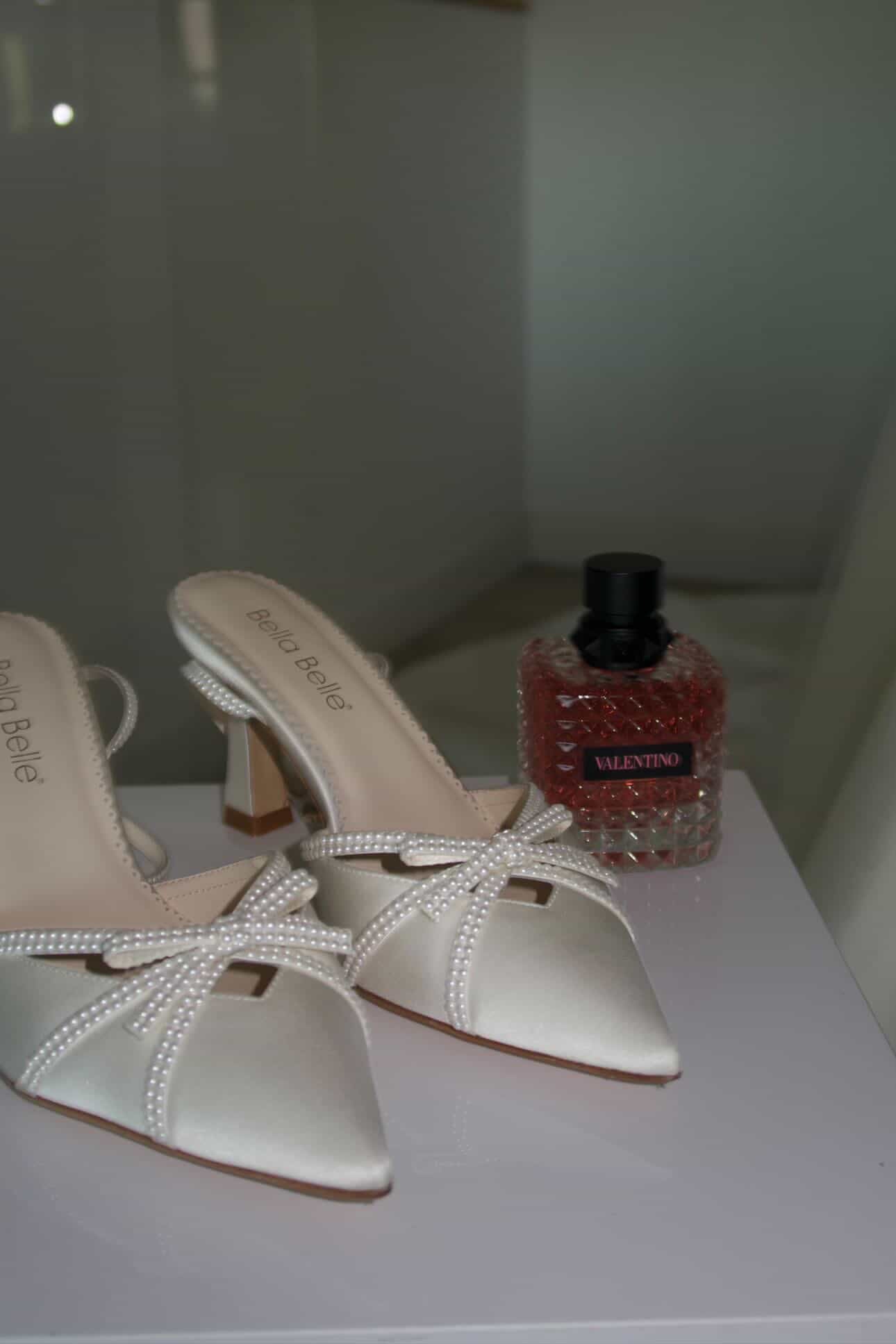 Alix - Cone Heel Pump Pearl Bow Wedding Shoes - Ivory