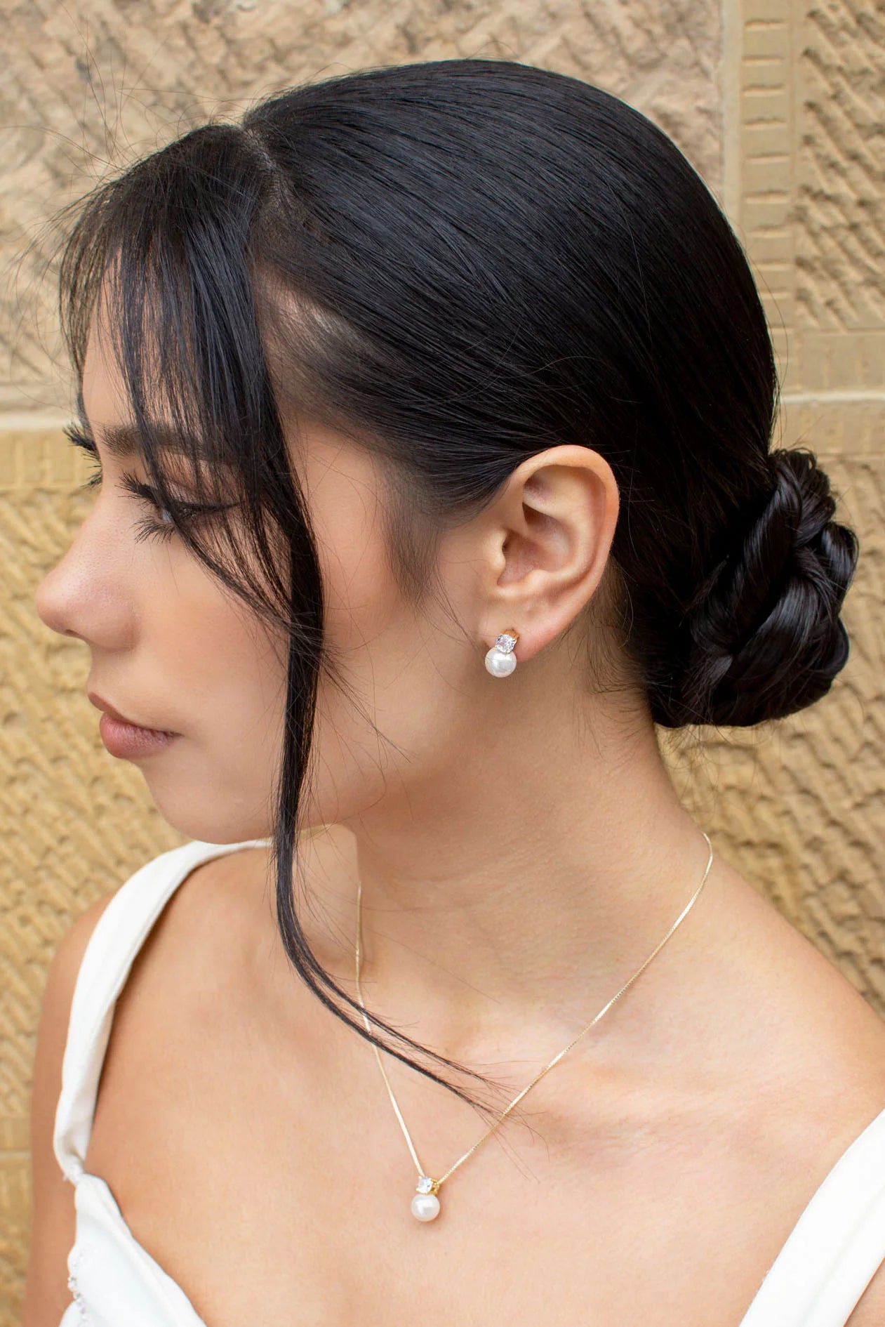 Anna  - Delicate Crystal and Pearl Drop Bridal Necklace - Gold