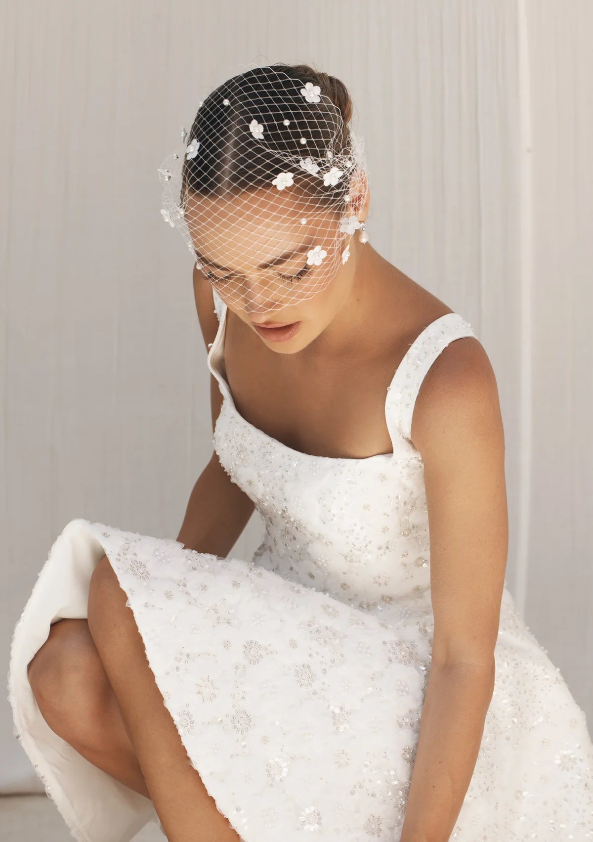 Lola Knight - Blossom - Ivory Flower Pearl Birdcage Veil