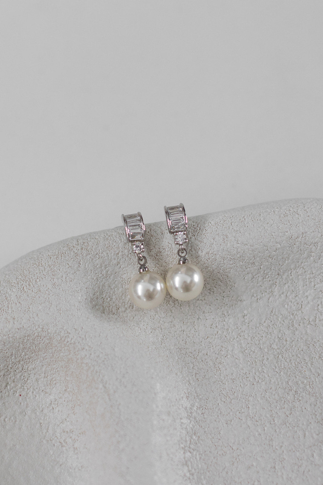 Buy Brianna - Elegant Baguette Crystal and Pearl Drop Bridal Earrings online | The White Collection Australia
