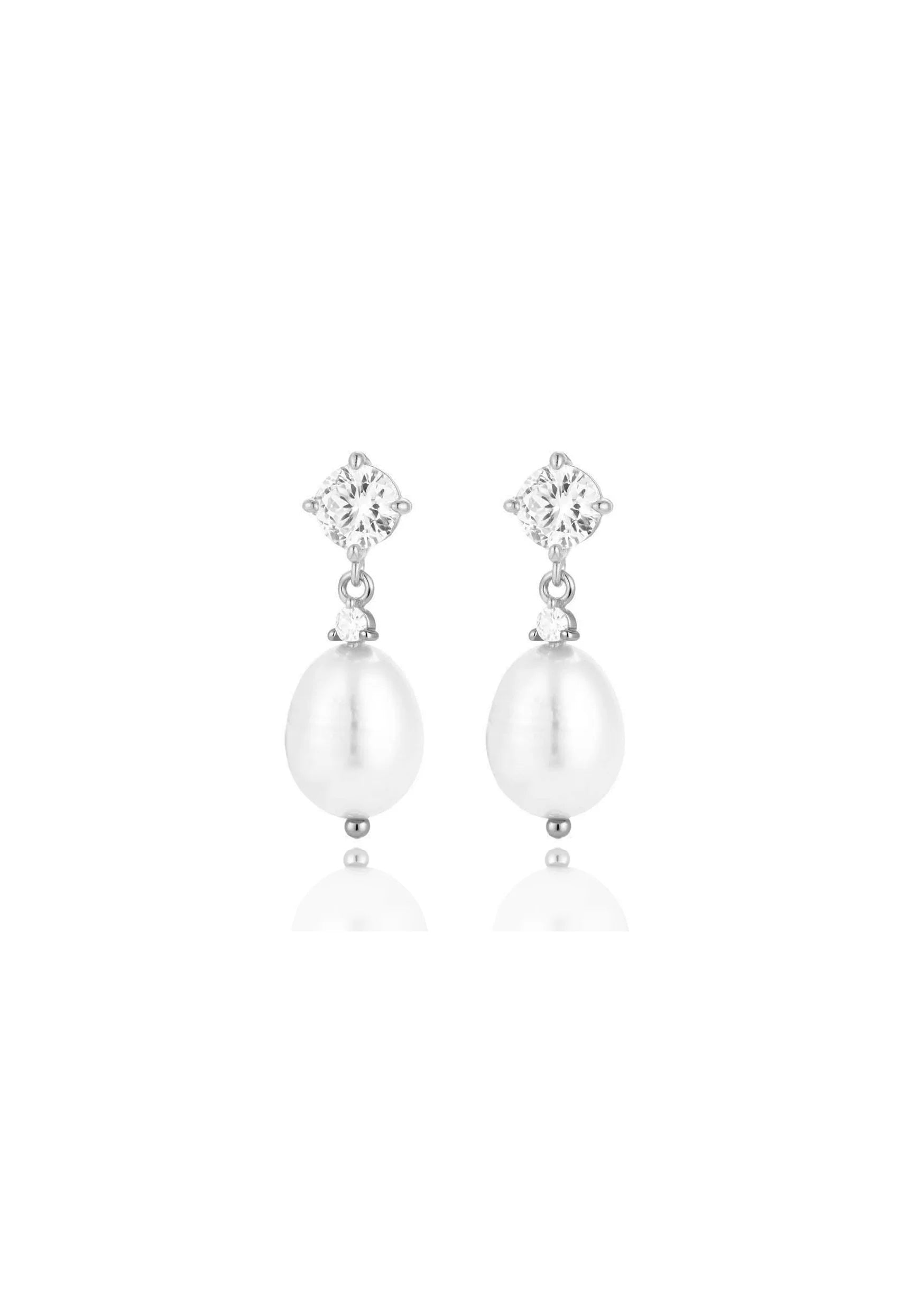 Buy Lola Knight - Brooklyn - Crystal & Pearl Bridal Drop Earrings - Silver online | The White Collection Australia