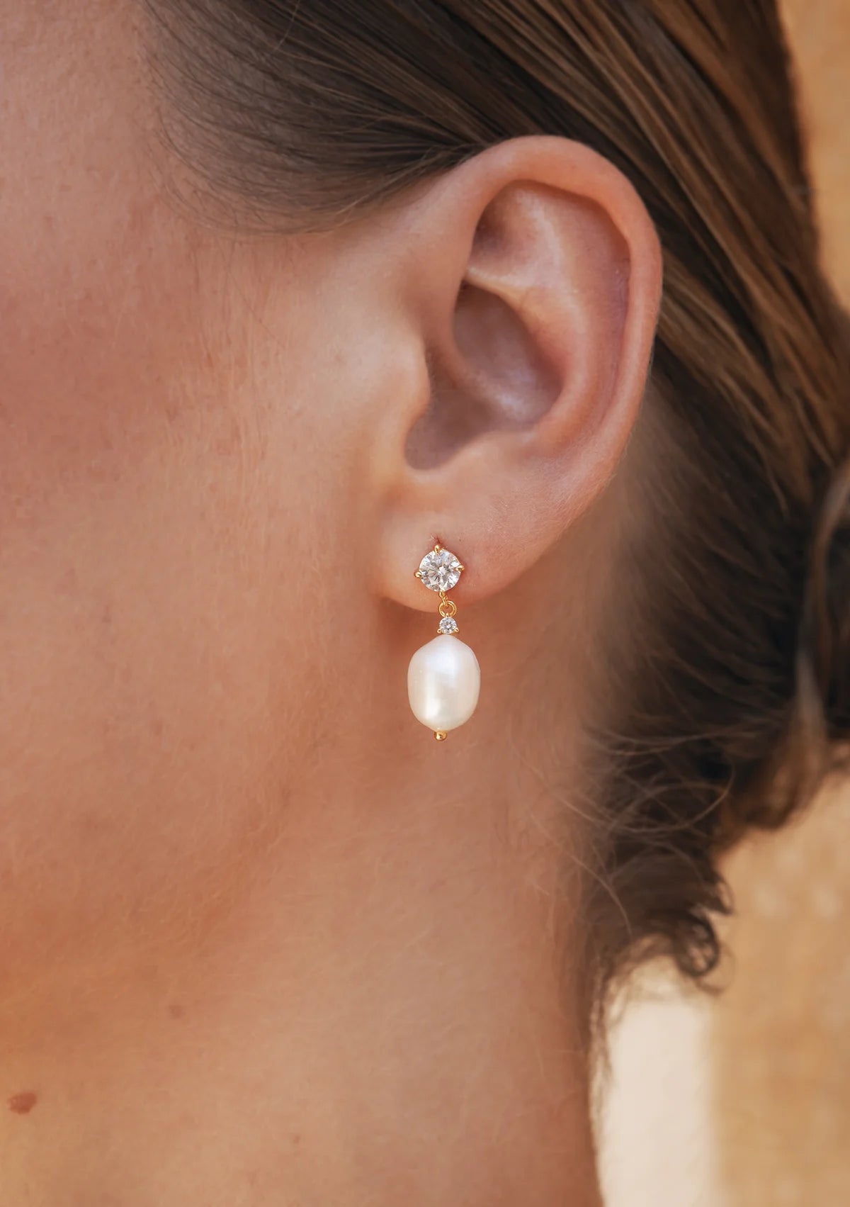 Buy Lola Knight - Brooklyn - Crystal & Pearl Drop Bridal Earrings - 18K Gold online | The White Collection Australia