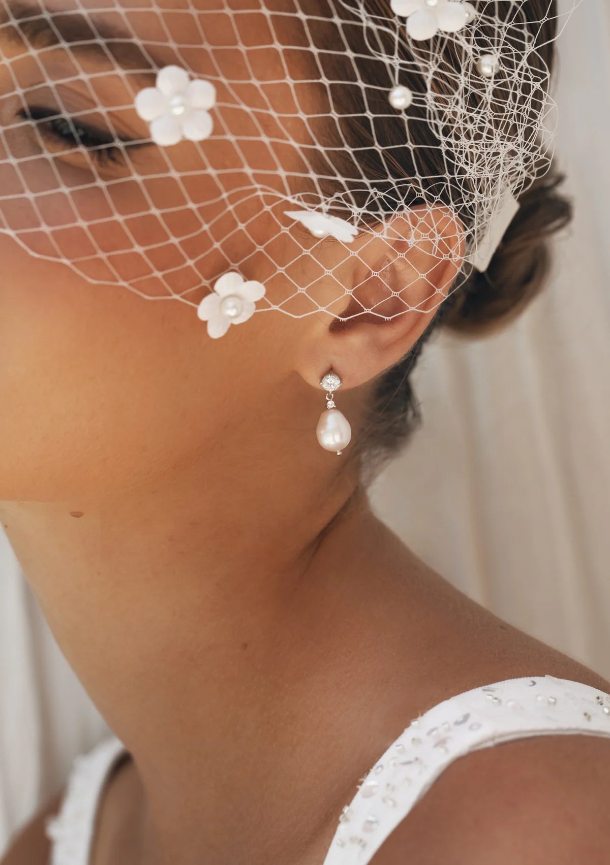 Buy Lola Knight - Brooklyn - Crystal & Pearl Bridal Drop Earrings - Silver online | The White Collection Australia