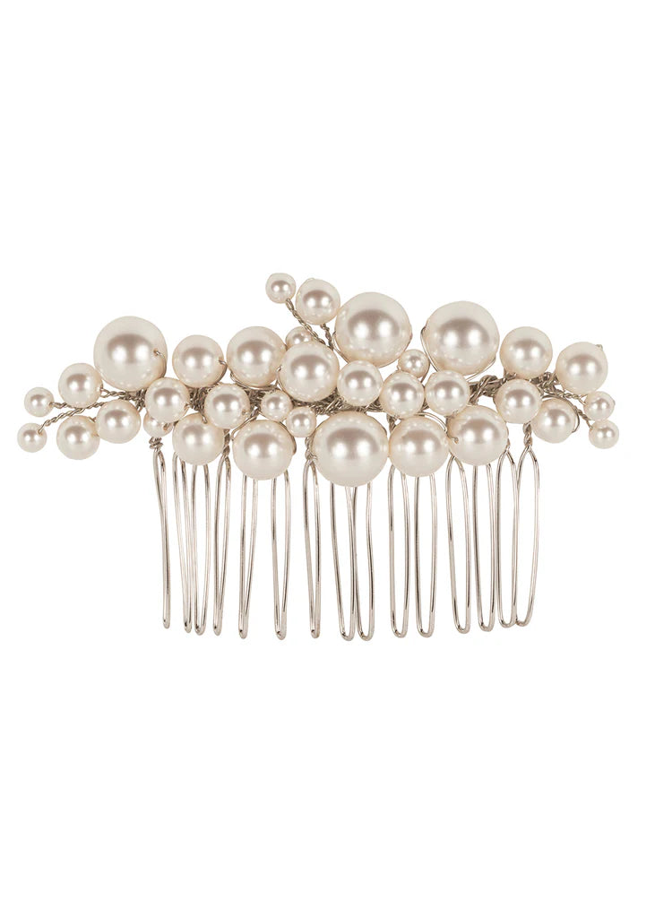 Buy Elizabeth Bower - Bubble Pearl Comb - Rhodium Silver online | The White Collection Australia