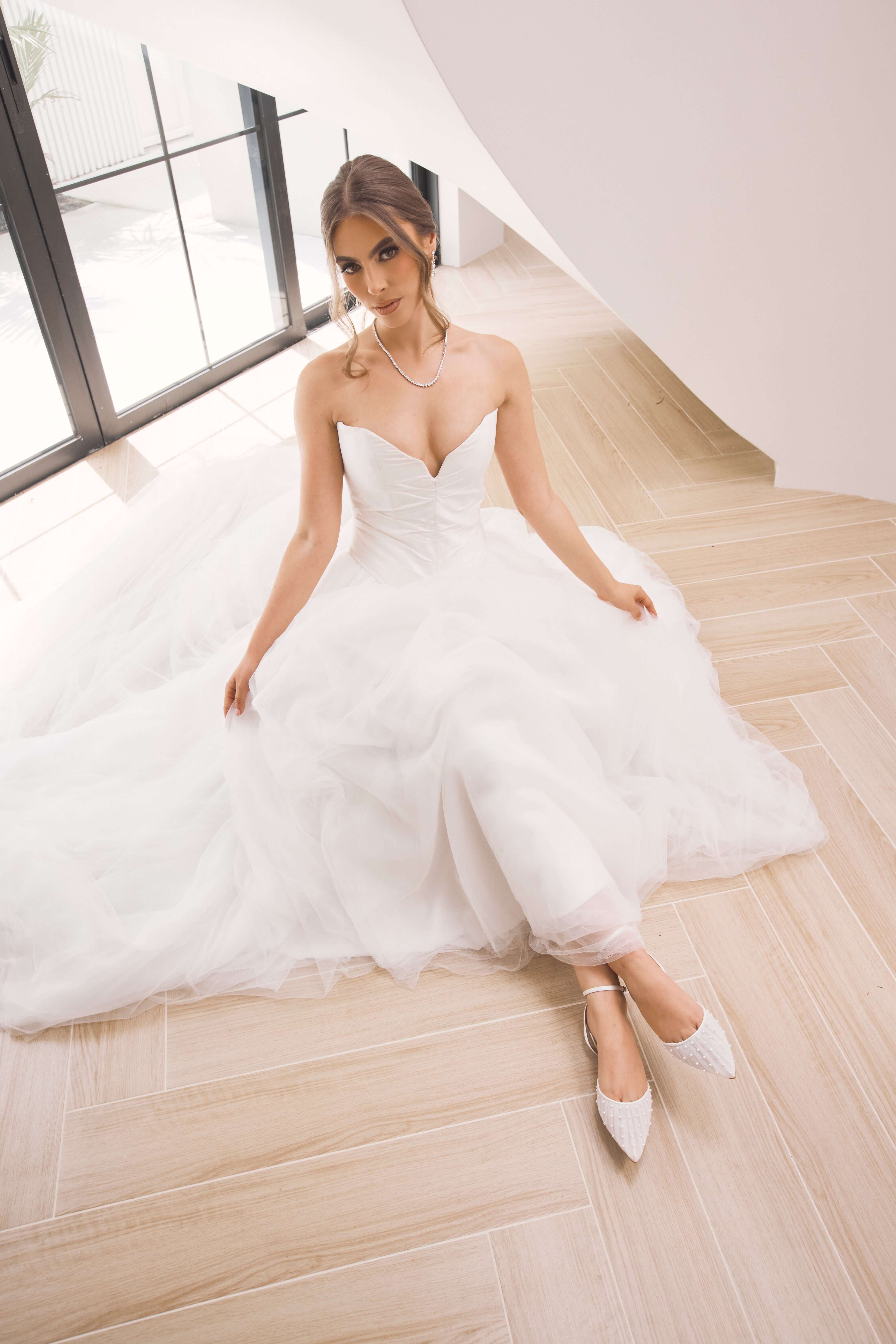 Buy Chanel Pearl - White Tulle Flats with Handsewn Pearls online | The White Collection Australia