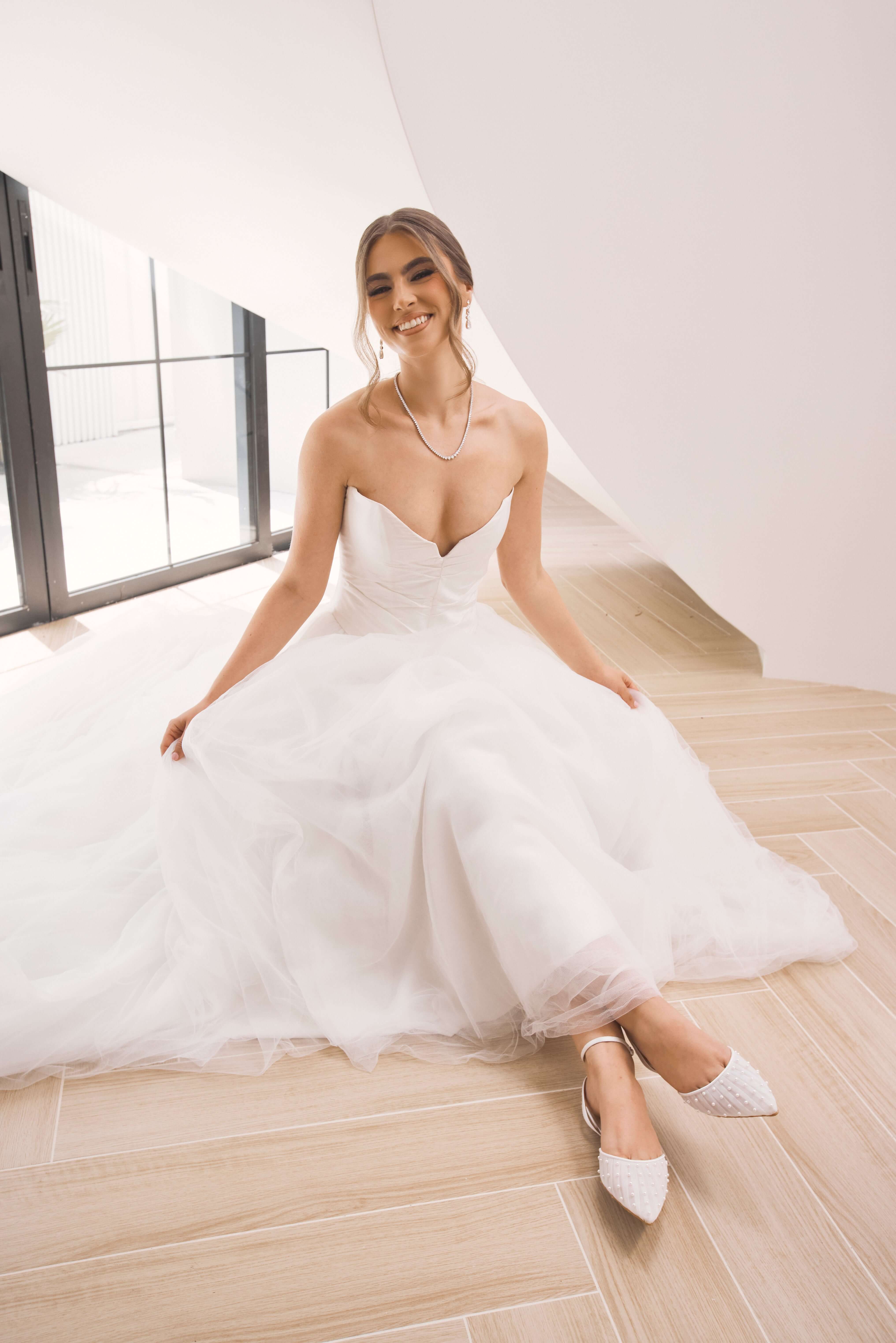 Buy Chanel Pearl - White Tulle Flats with Handsewn Pearls online | The White Collection Australia