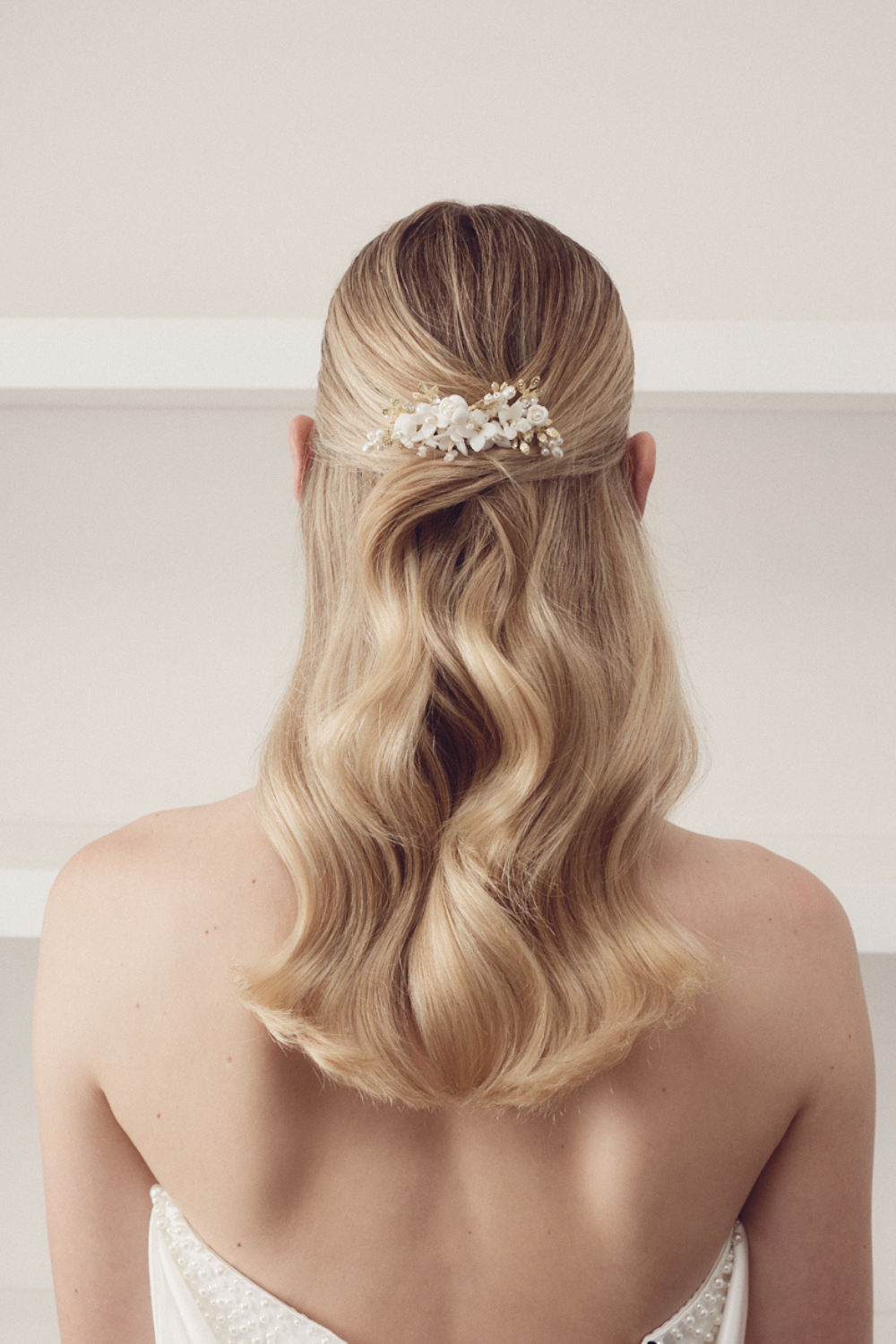 Buy Cora - Porcelain Floral & Pearl Bridal Hair Comb online | The White Collection Australia