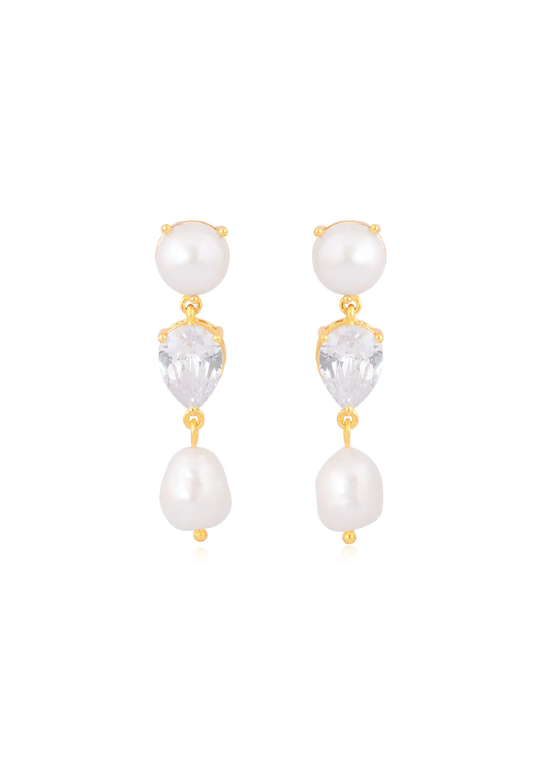 Buy Lola Knight - Celine - Double Pearl And Crystal Drop Earrings - Gold online | The White Collection Australia