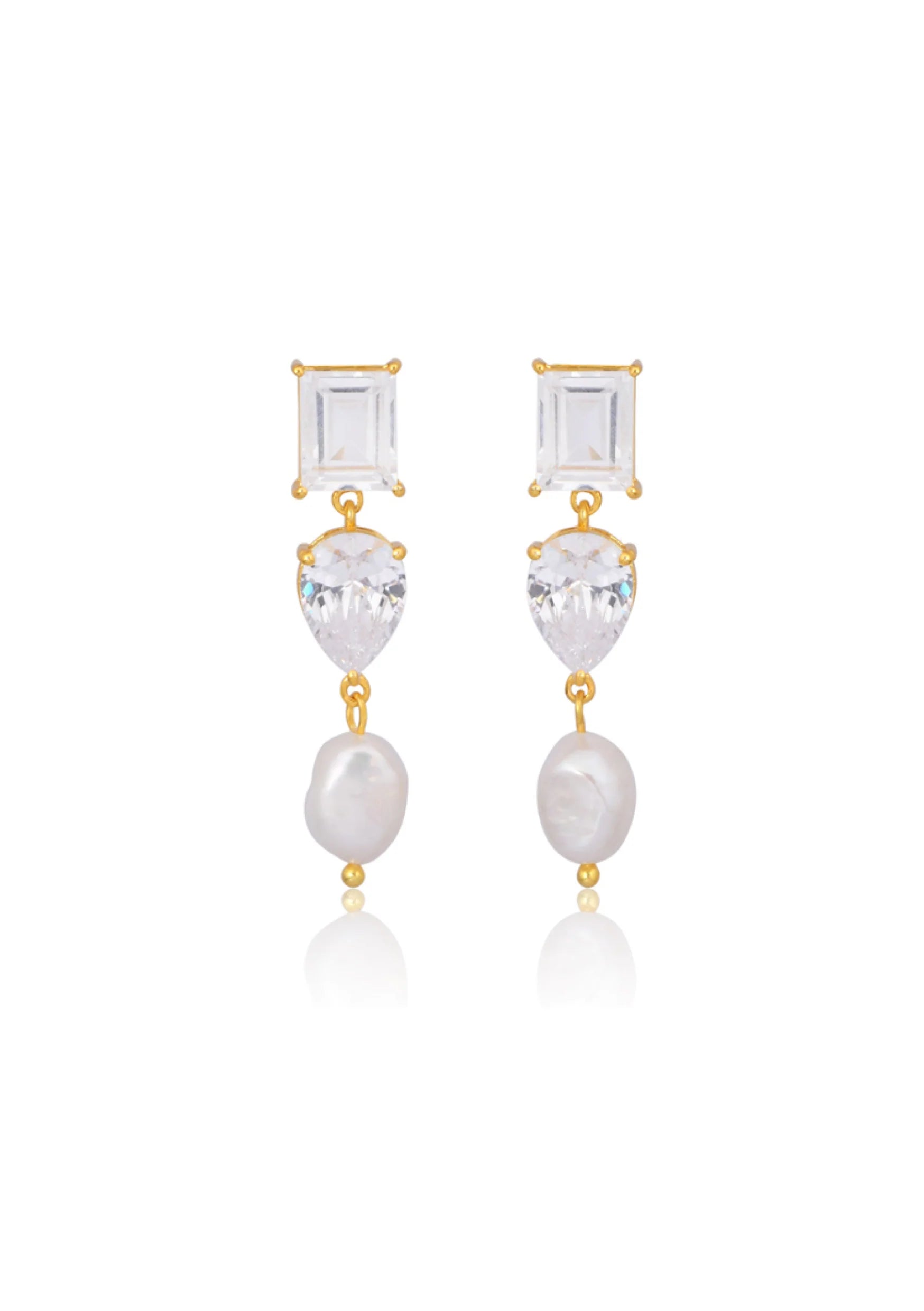 Buy Lola Knight - Charlie - Crystal And Pearl Drop Bridal Earrings - Gold online | The White Collection Australia