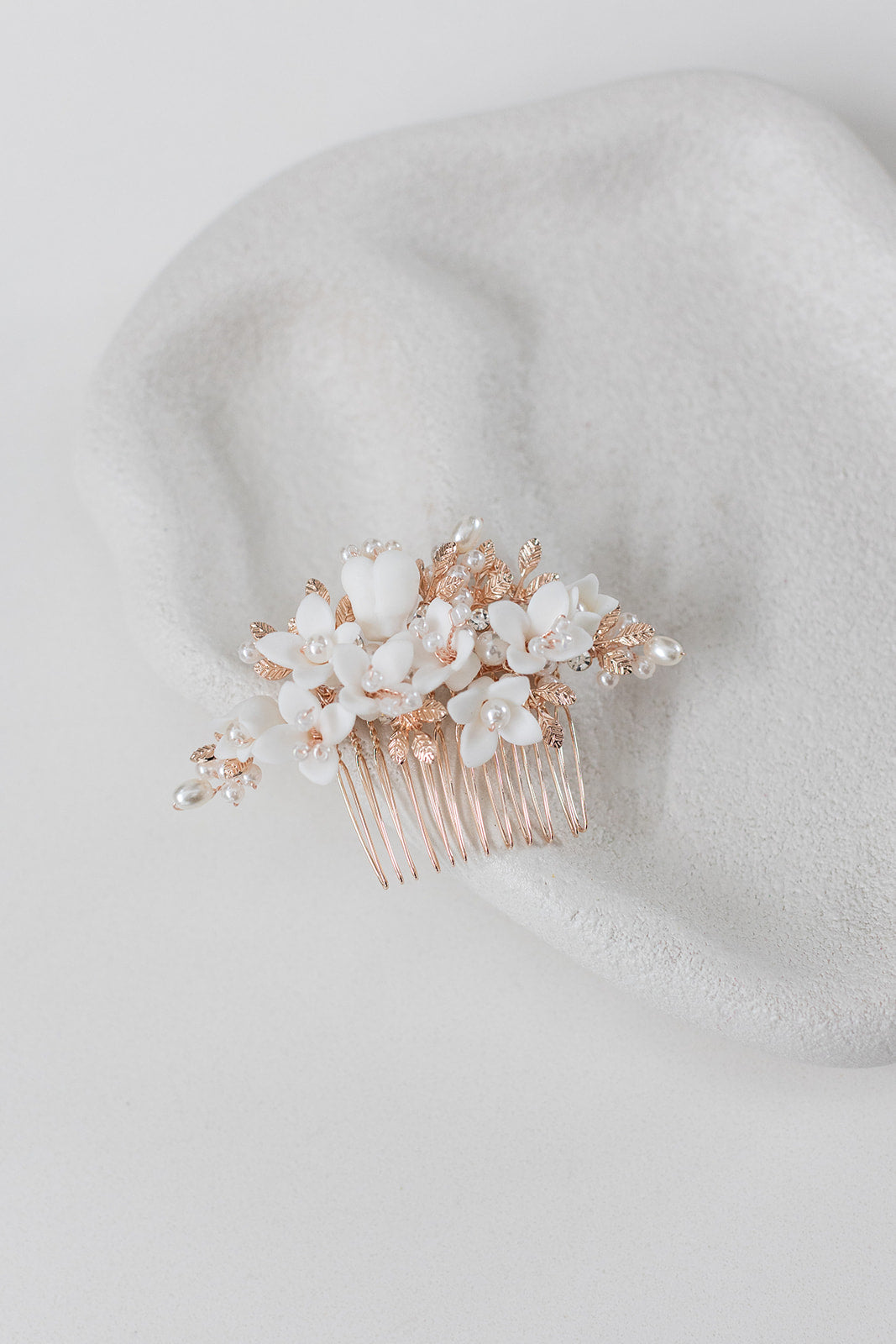 Buy Cora - Porcelain Floral & Pearl Bridal Hair Comb online | The White Collection Australia
