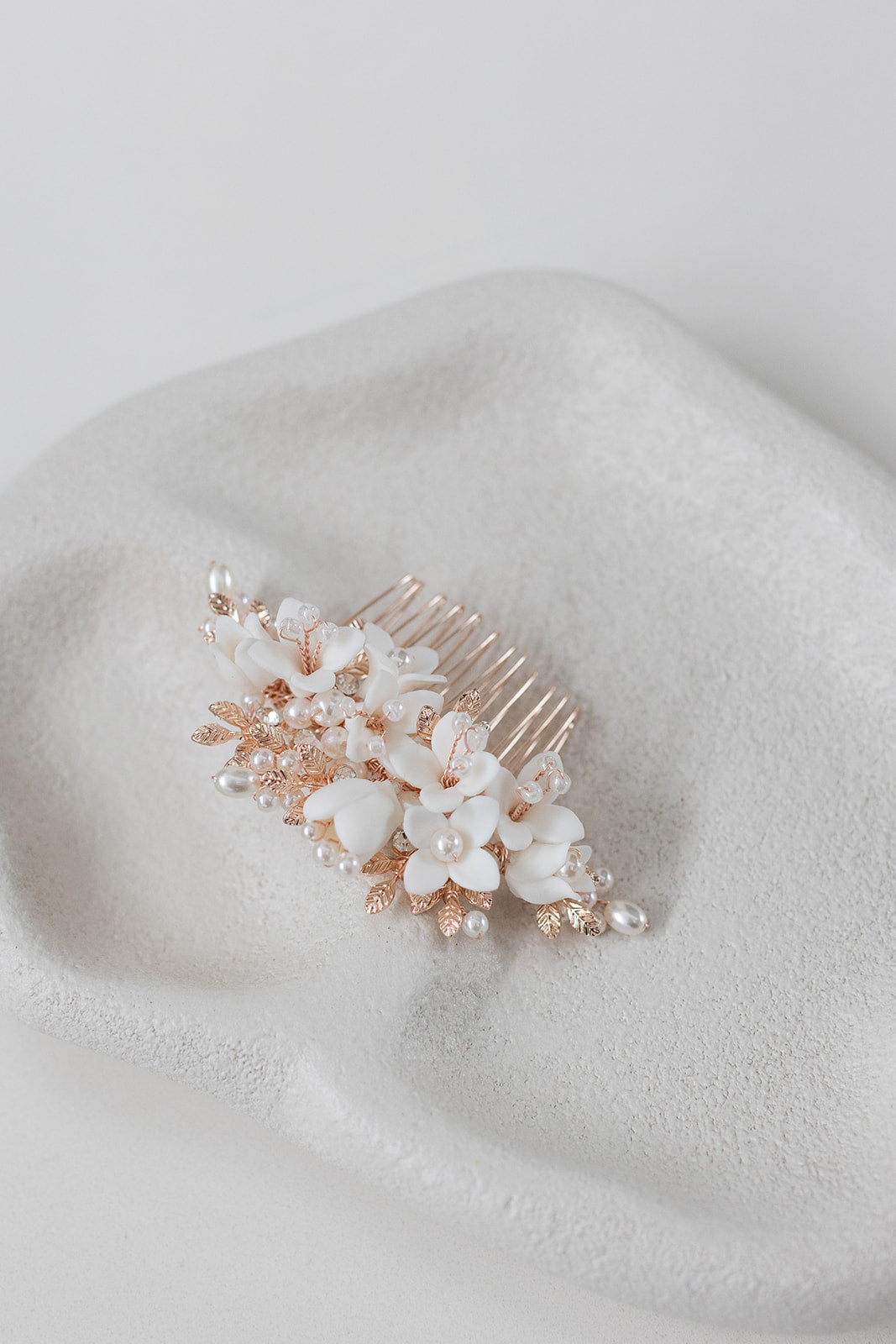 Buy Cora - Porcelain Floral & Pearl Bridal Hair Comb online | The White Collection Australia