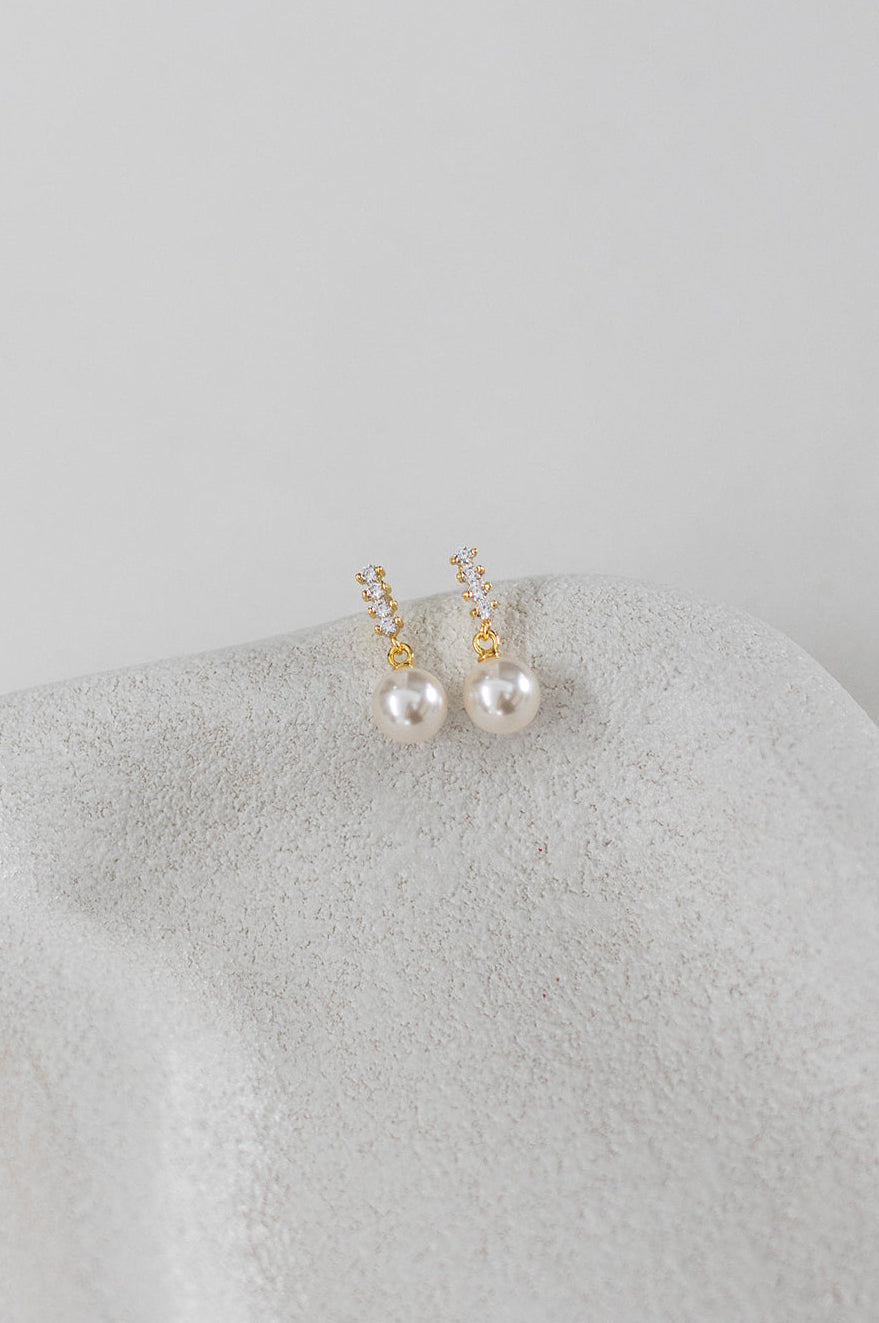 Buy Cynthia - Simple Classic Pearl Drop Bridal Earrings online | The White Collection Australia