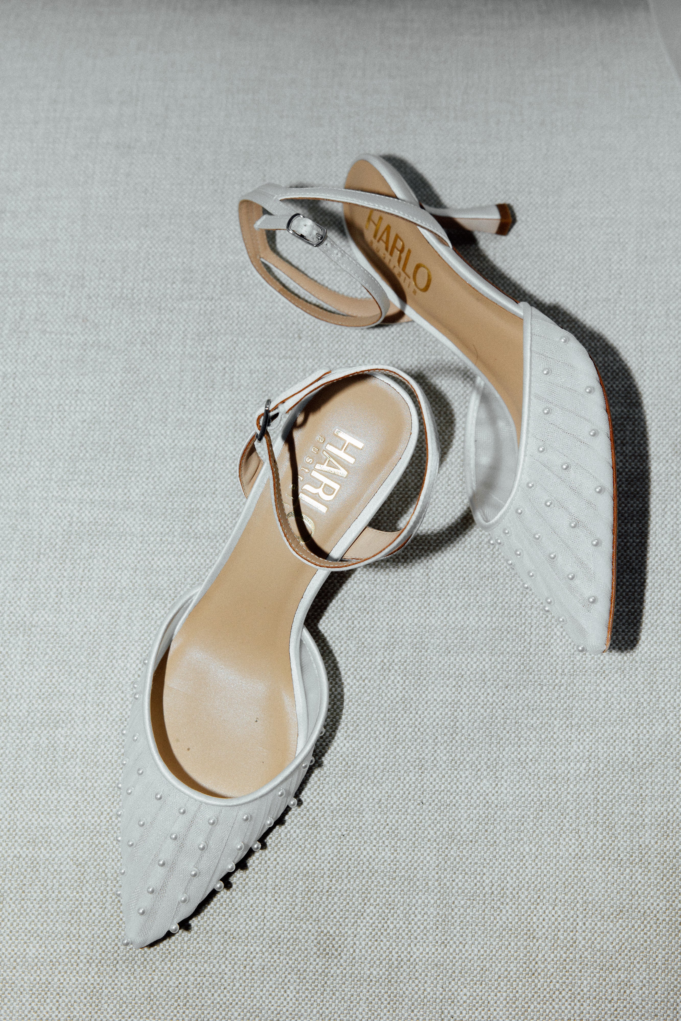 Ellie - White Low Heel with Handsewn Pearls