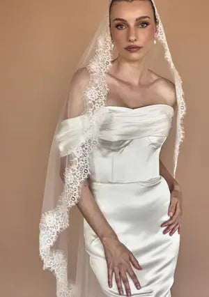 Lola Knight Daniela ivory mantilla lace wedding veil, The White Collection Australia