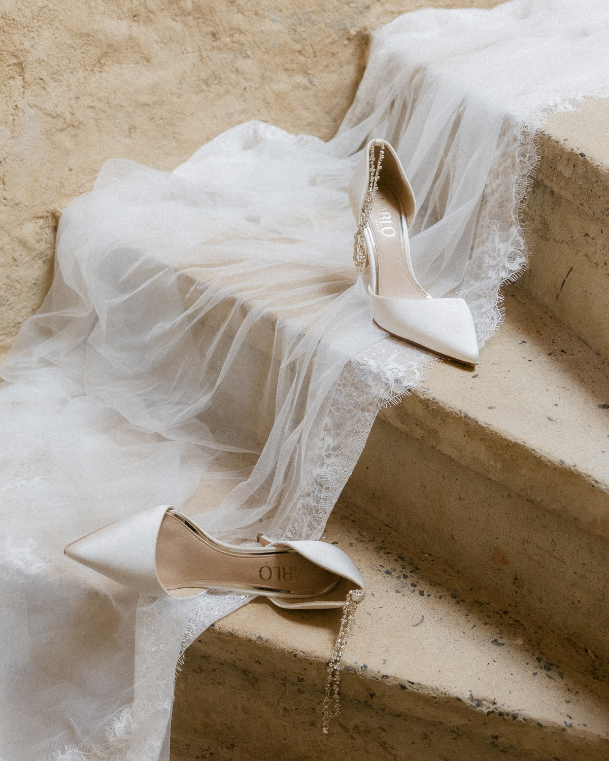 Daniela - Satin Pointed Toe Stiletto With Ankle Bracelet - Soft White