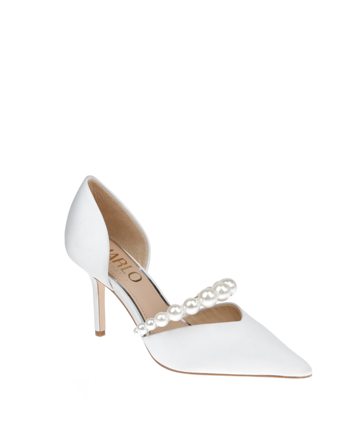 Emma - D'Orsay Pointed Toe High Heels with Pearl Strap - Soft White