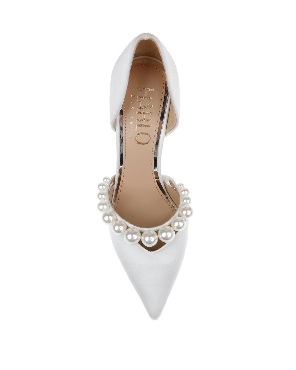Emma - D'Orsay Pointed Toe High Heels with Pearl Strap - Soft White