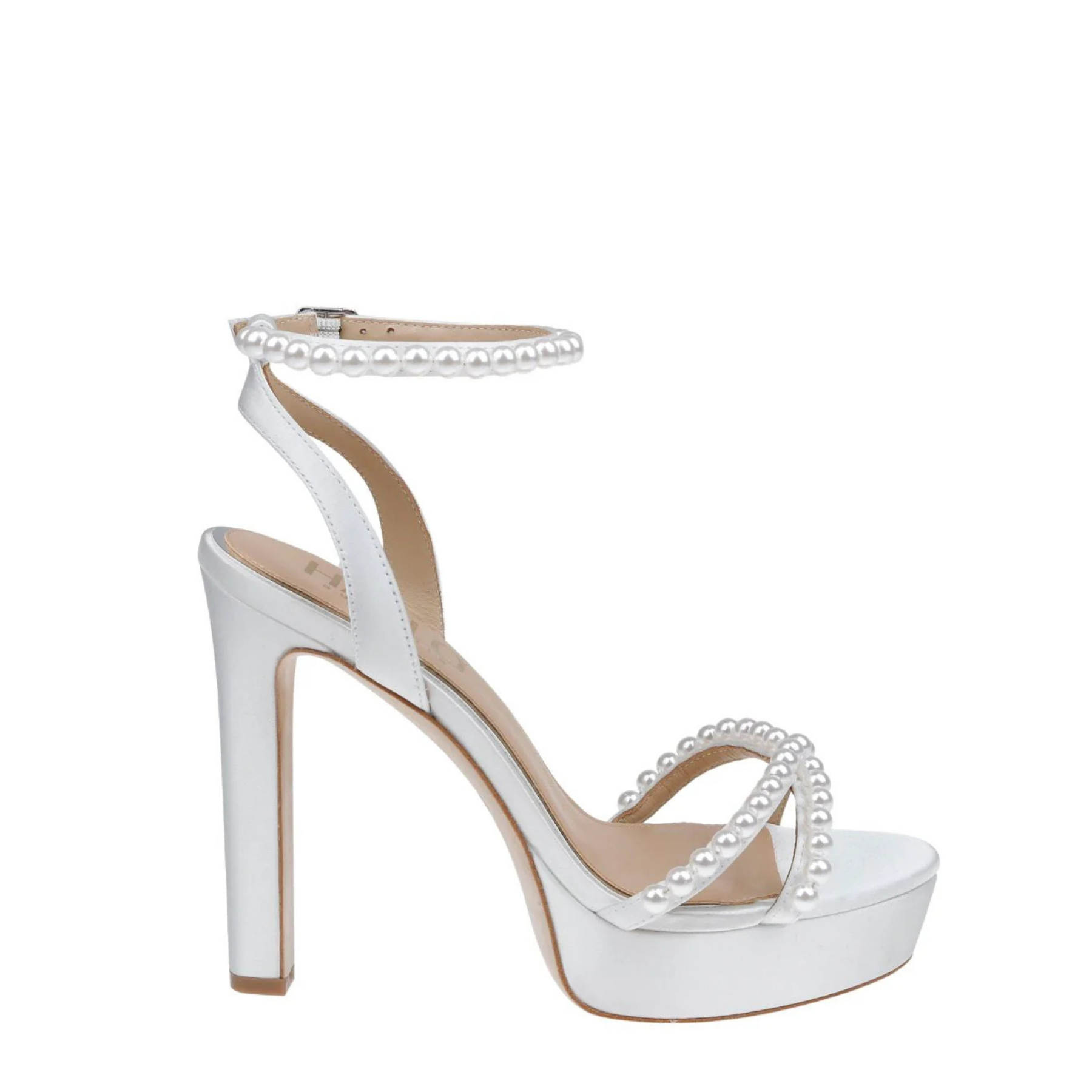 Eva - Cross Over Pearl Block Heel Platform - White