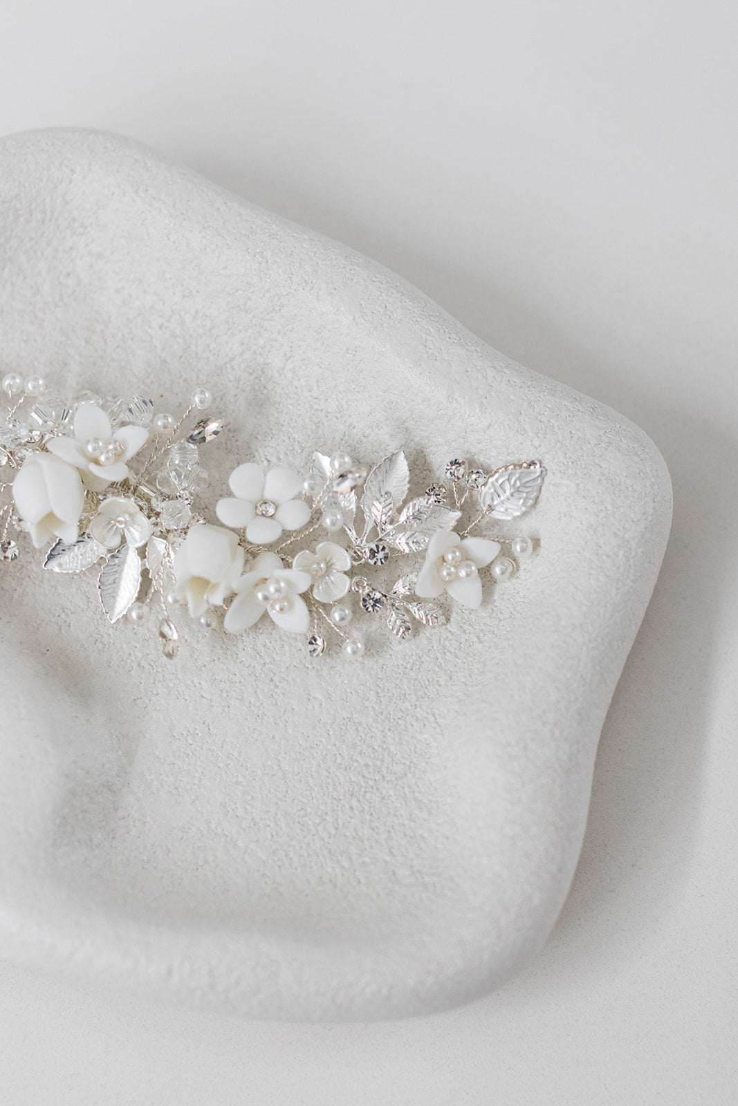 Buy Evangeline - Delicate Porcelain Floral & Crystal Pearl Bridal Hair Clip online | The White Collection Australia