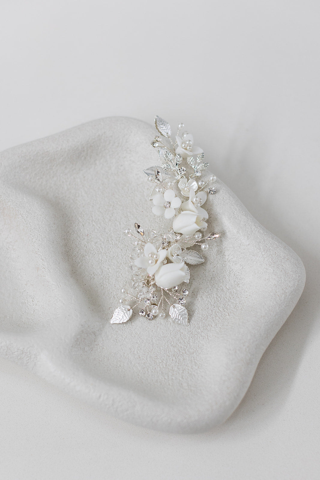 Buy Evangeline - Delicate Porcelain Floral & Crystal Pearl Bridal Hair Clip online | The White Collection Australia