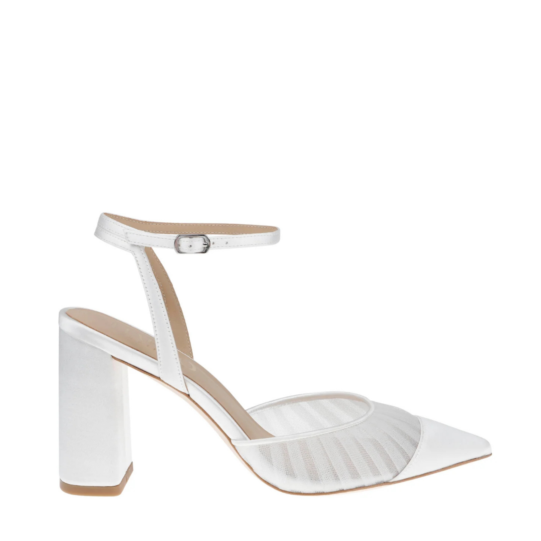 Fallon - Tulle & Satin Pointed Toe High Block Heel - Soft White
