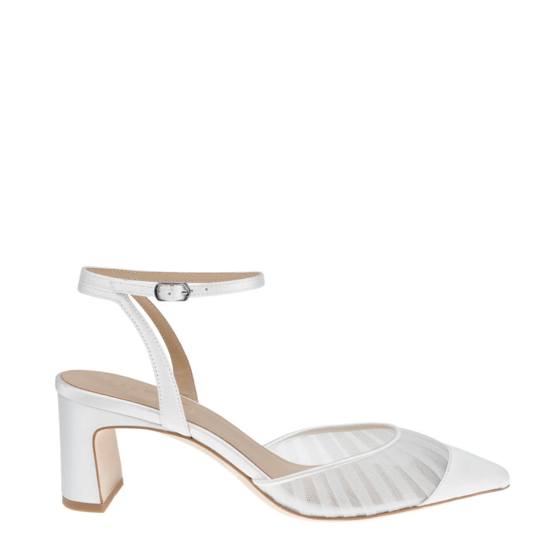 Farah -  Tulle & Satin Pointed Toe Low Block Heel - Soft White