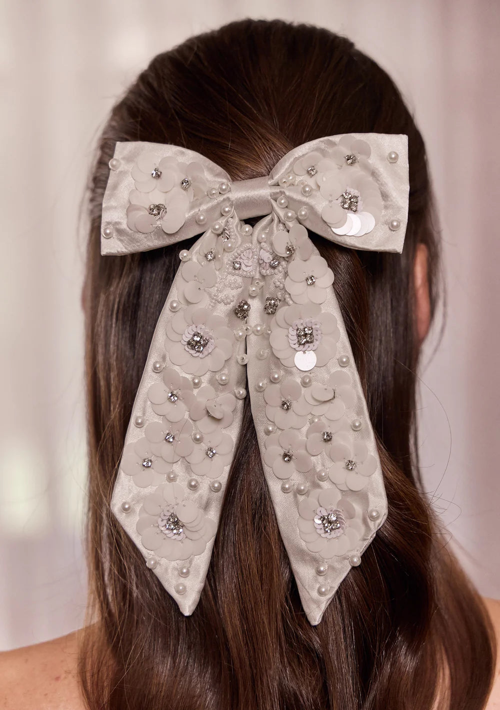 Lola Knight - Grace White Beaded Bridal Hair Bow