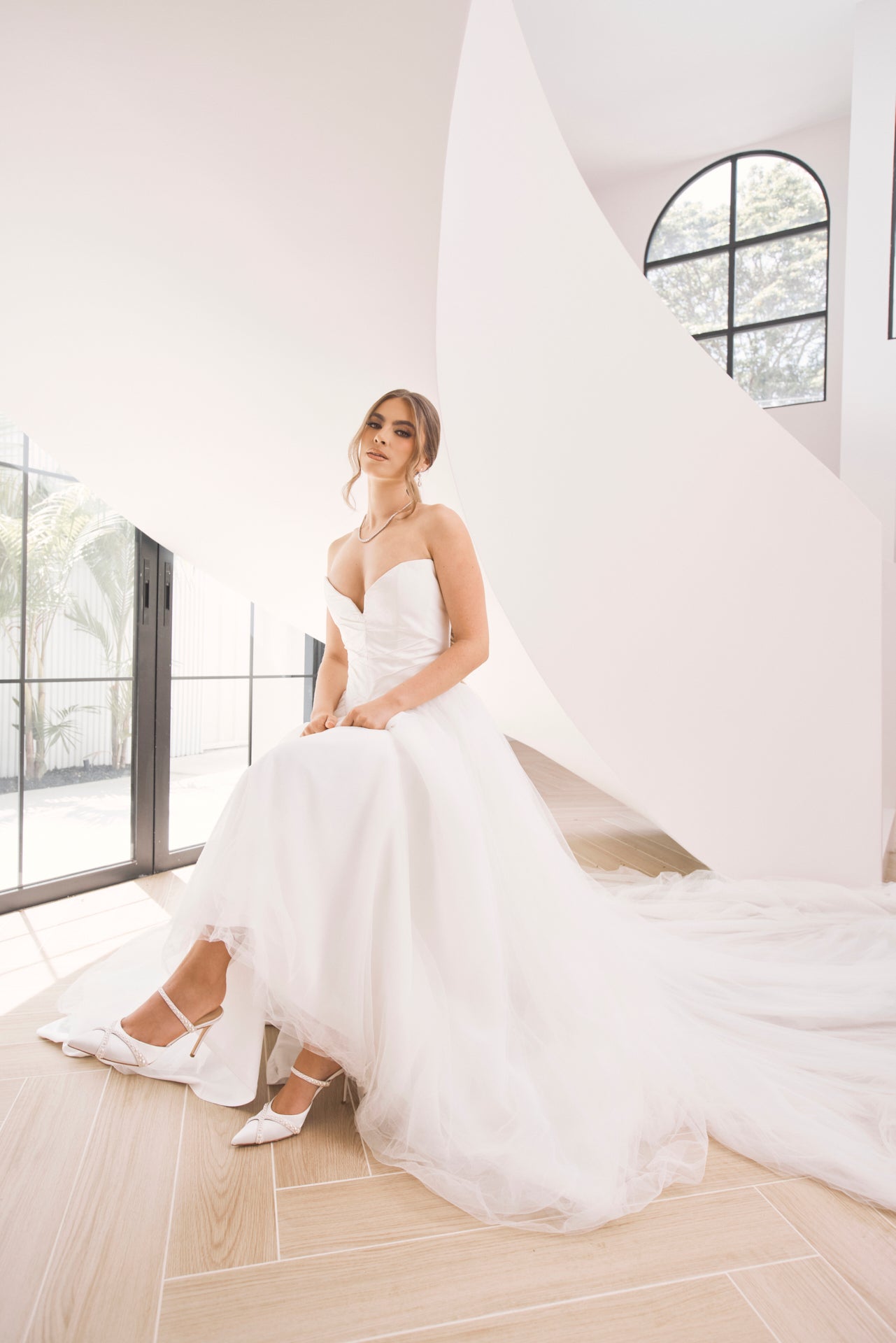 Grace - Pearl Embellished Stiletto Mule Heels - Soft White