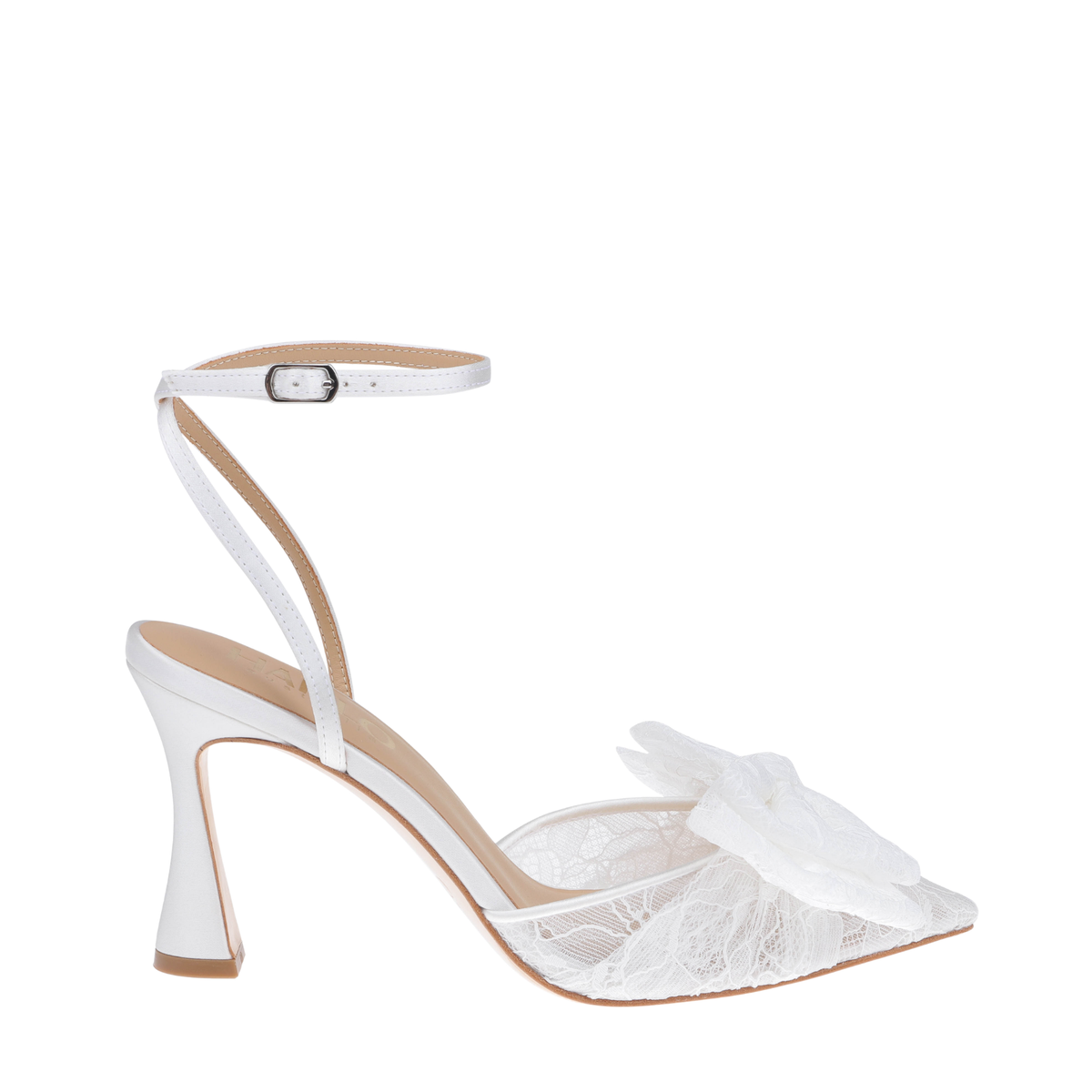 Buy Hannah - Oversized Lace bow Pointed Toe Ankle Strap Pumps - Soft White online | The White Collection Australia