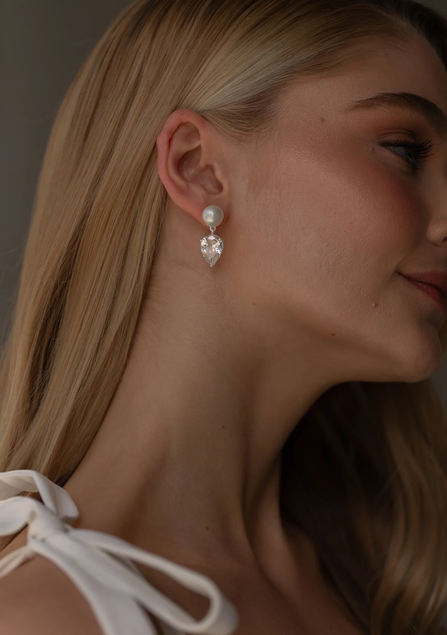 Buy Lola Knight - Harper - Crystal And Pearl Bridal Drop Earrings - Silver online | The White Collection Australia