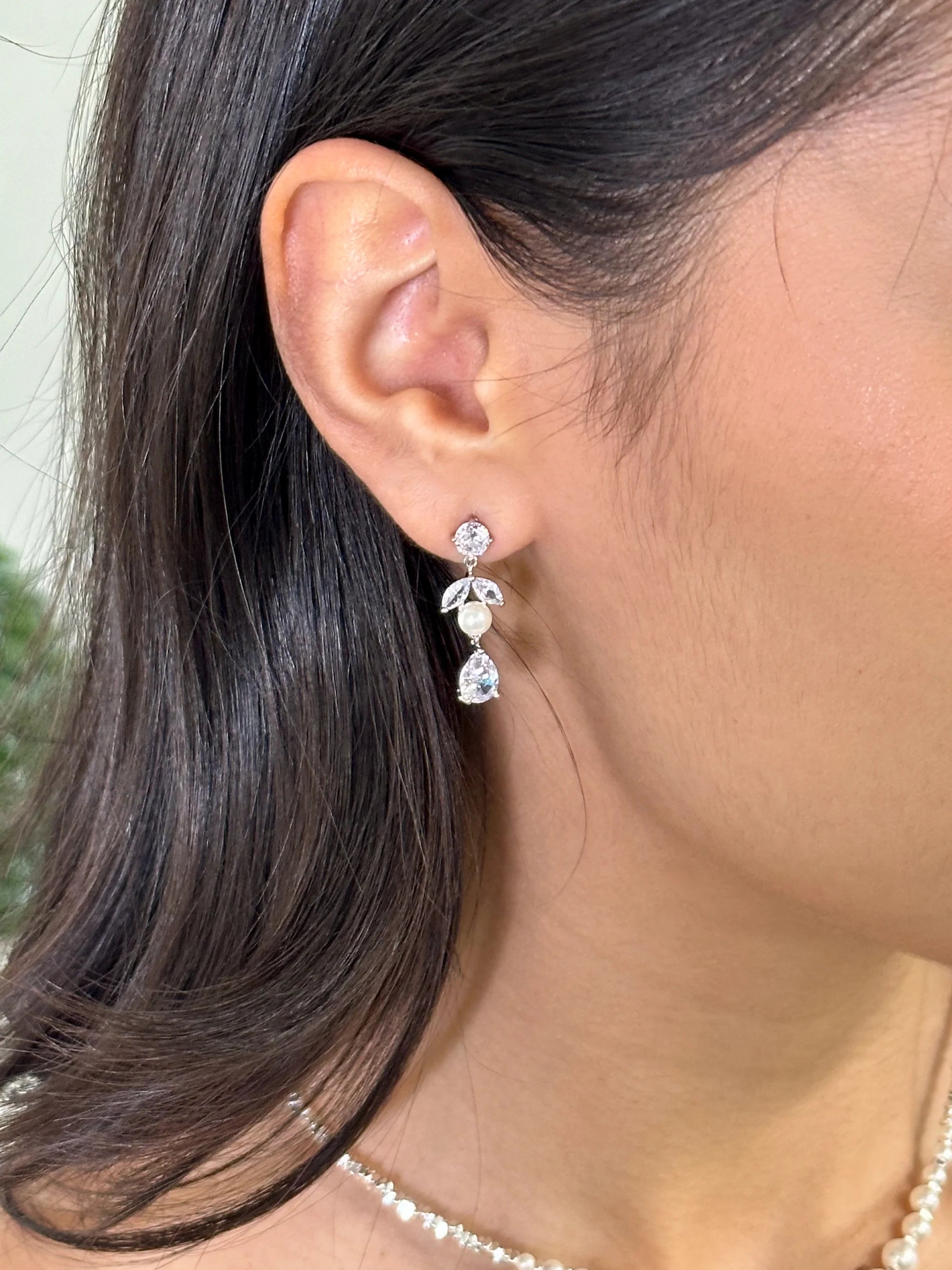 Paulina - Delicate Pearl and Crystal Drop Bridal Earrings