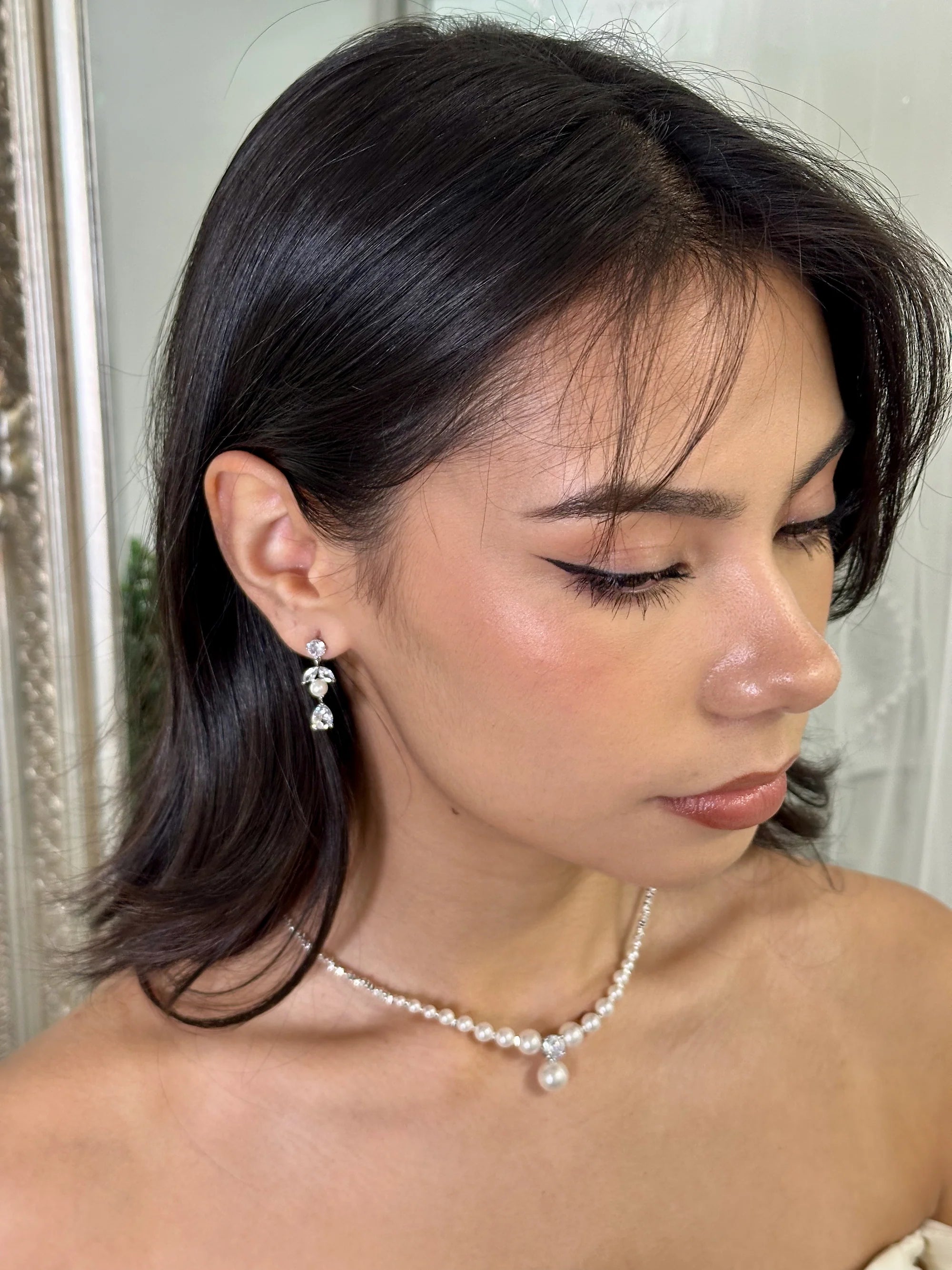 Paulina - Delicate Pearl and Crystal Drop Bridal Earrings