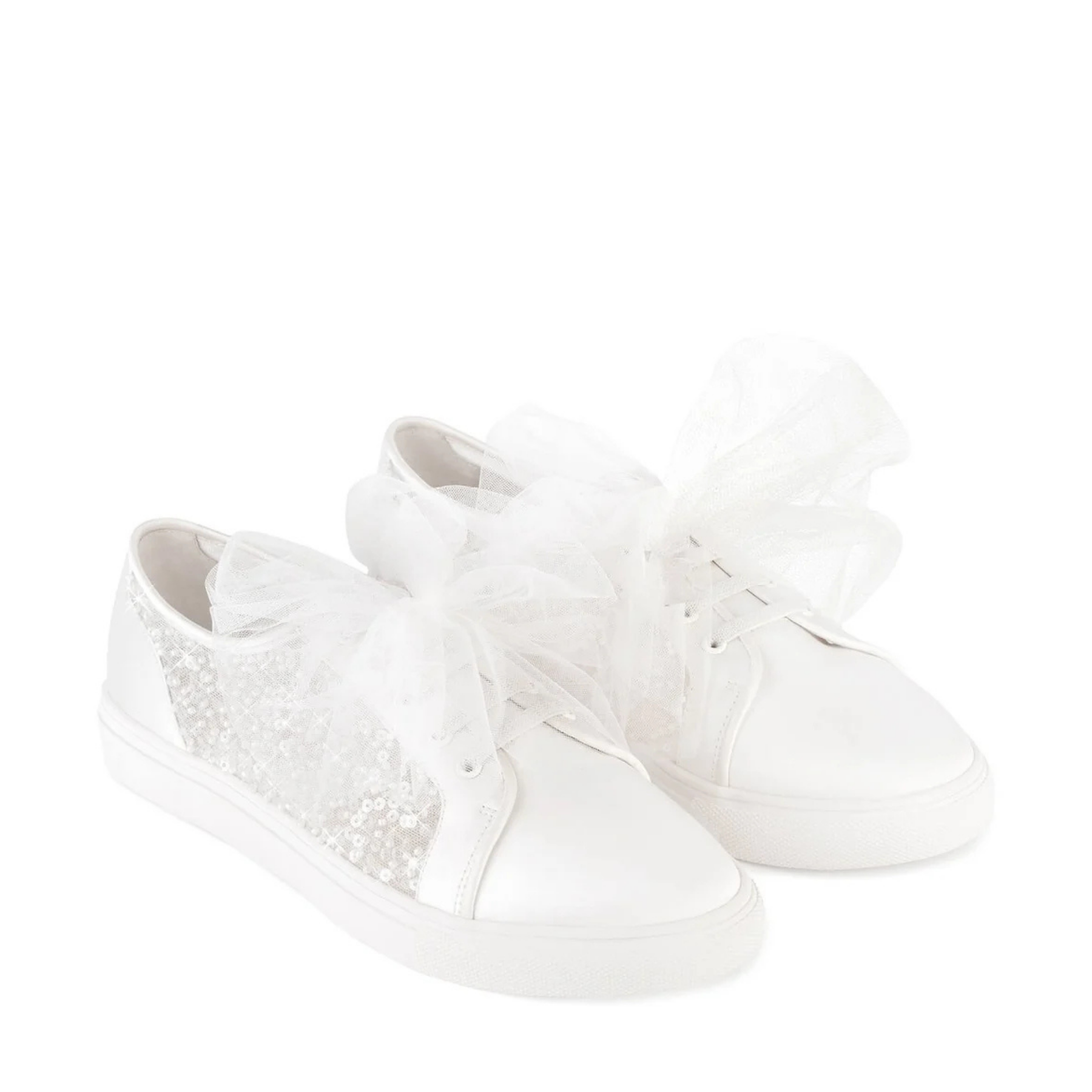 Isadora - Bridal Sneakers with Beads and Removable Tulle Bow - Ivory