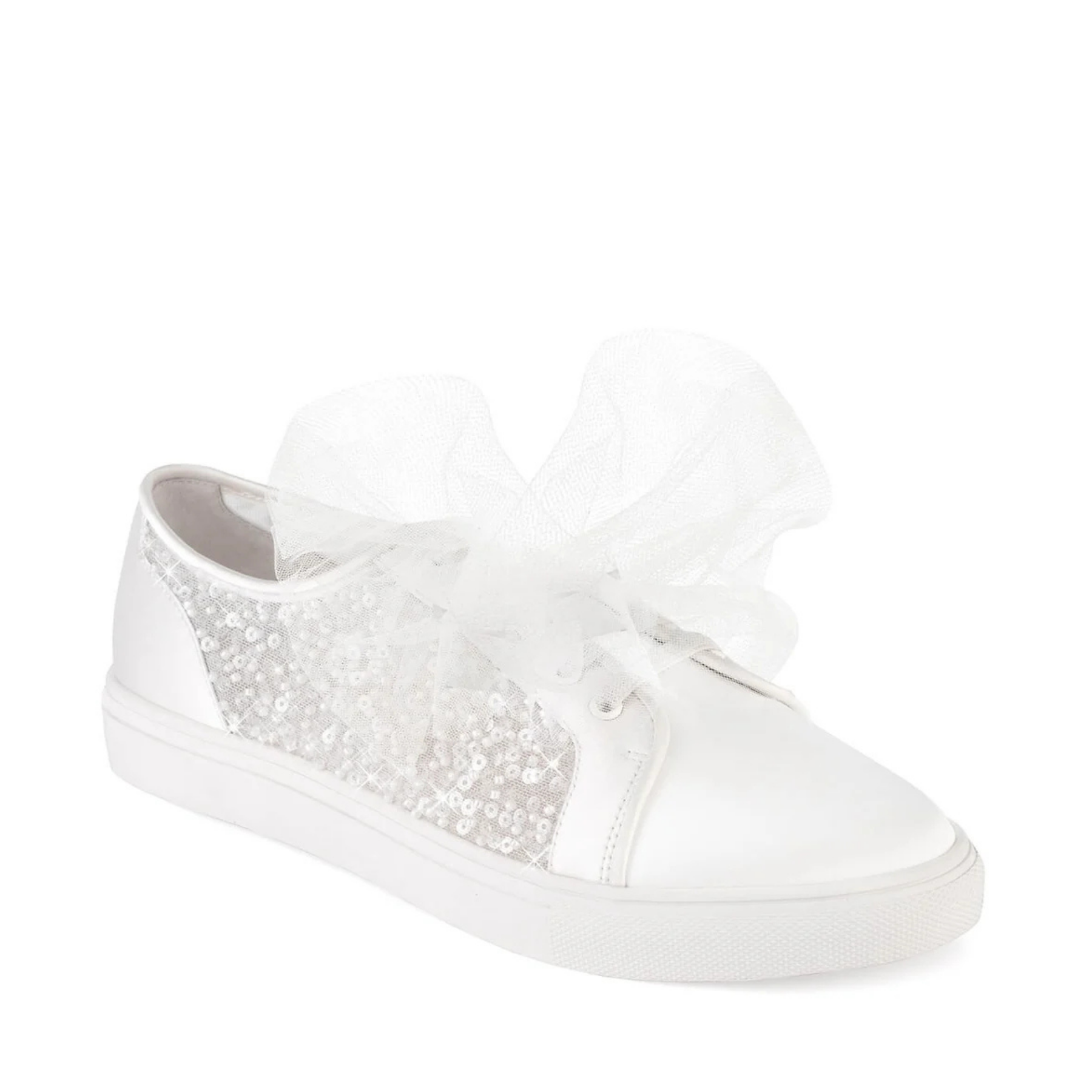 Isadora - Bridal Sneakers with Beads and Removable Tulle Bow - Ivory