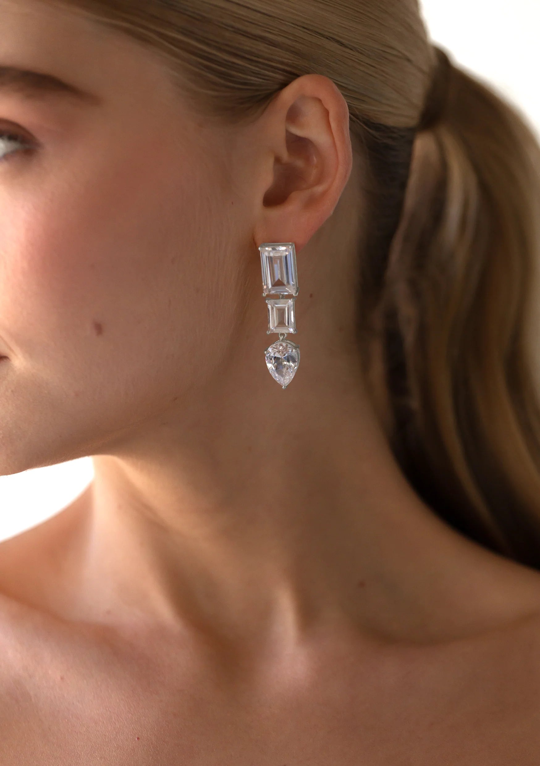 Lola Knight - Isla - Crystal Bridal Drop Earrings - Silver