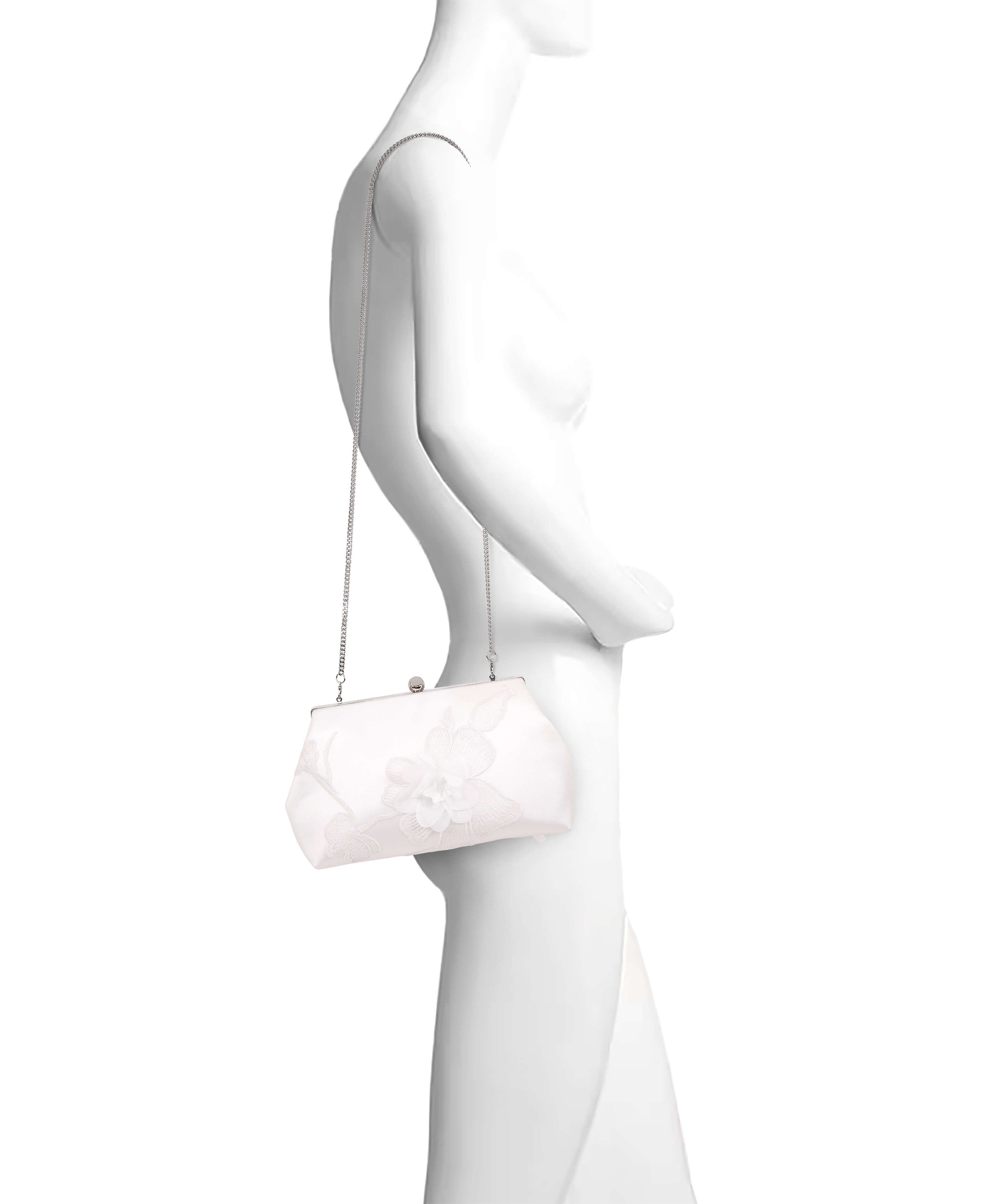 Lila - Floral Applique Pouch Clutch - Soft White