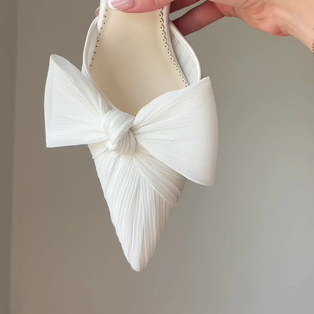 Jules - Statement Bow Bridal Shoes with Ankle Strap - Ivory