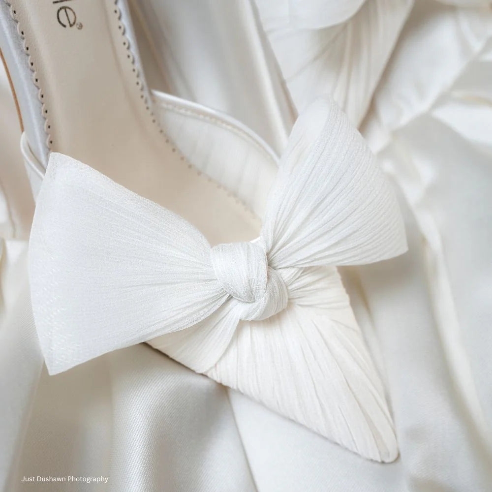 Jules - Statement Bow Bridal Shoes with Ankle Strap - Ivory