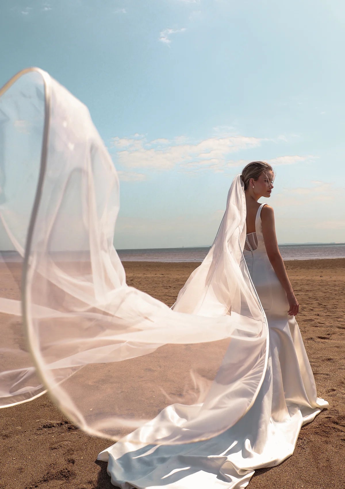 Lola Knight James classic satin trim single tier wedding veil ivory, The White Collection Australia