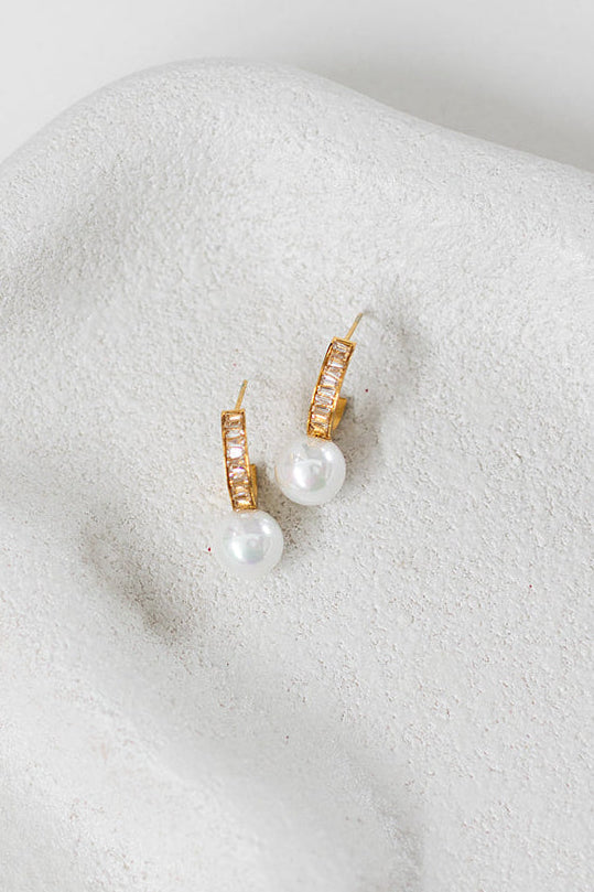 Buy A'el Este - Jana - Bridal Pearl & Crystal Drop Stud Hoop Earrings - Gold online | The White Collection Australia