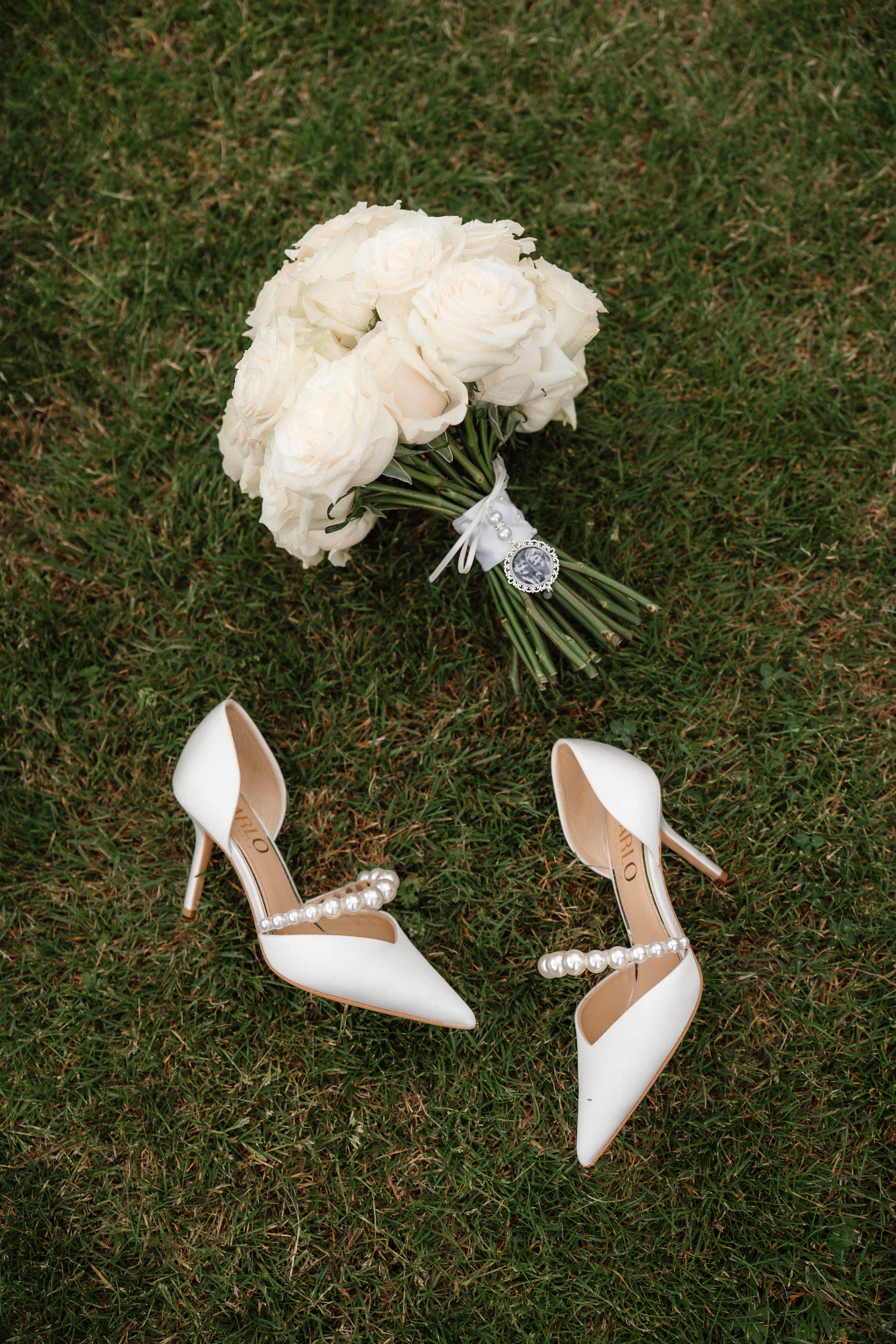 Emma - D'Orsay Pointed Toe High Heels with Pearl Strap - Soft White